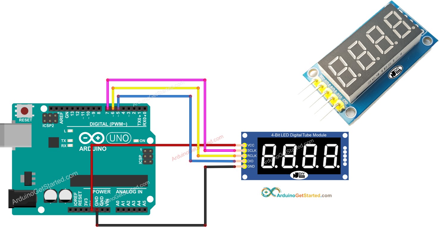 Arduino 74HC595 affichage 4 chiffres à 7 segments