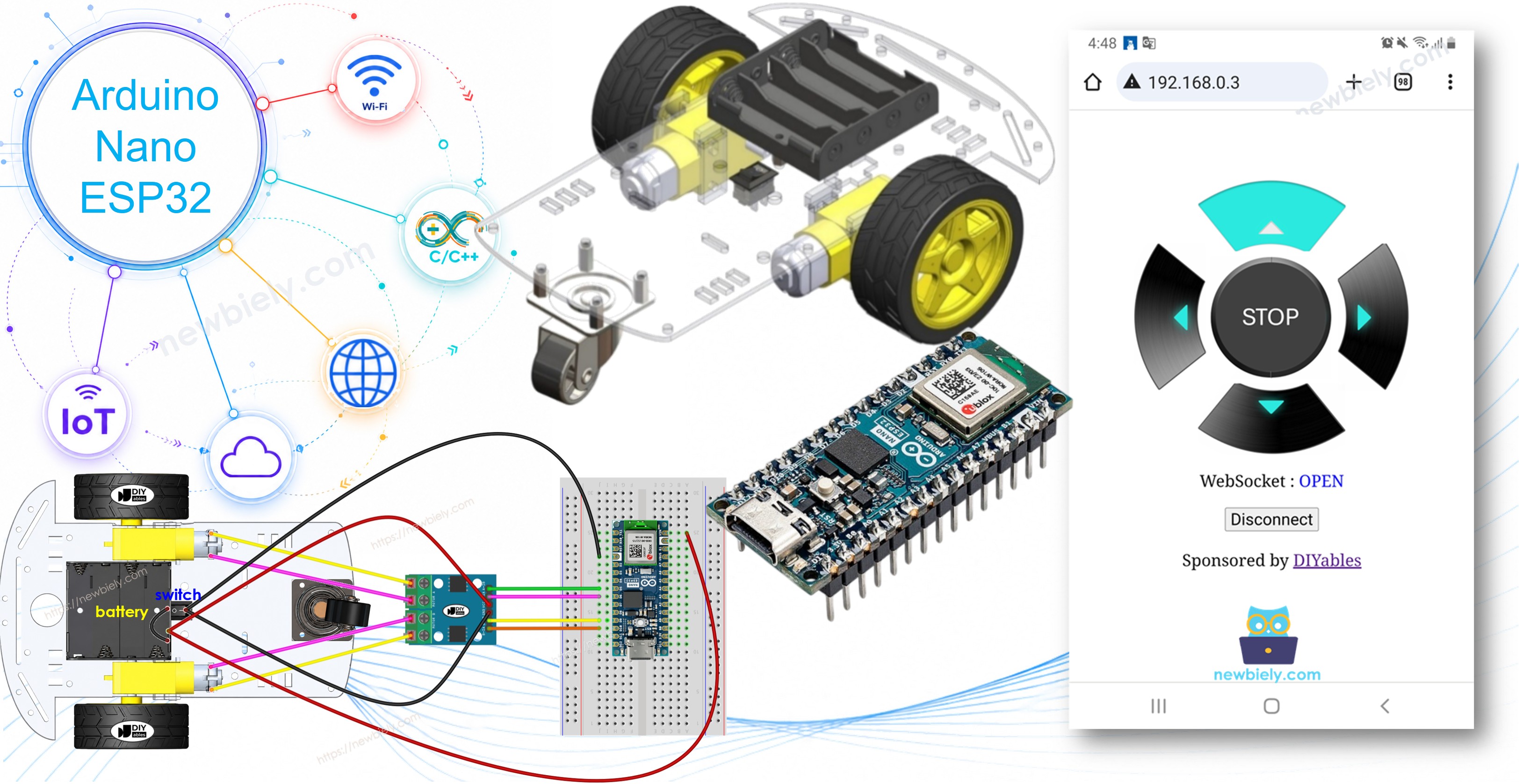 Arduino Nano ESP32 contrôle la voiture robot via le Web.