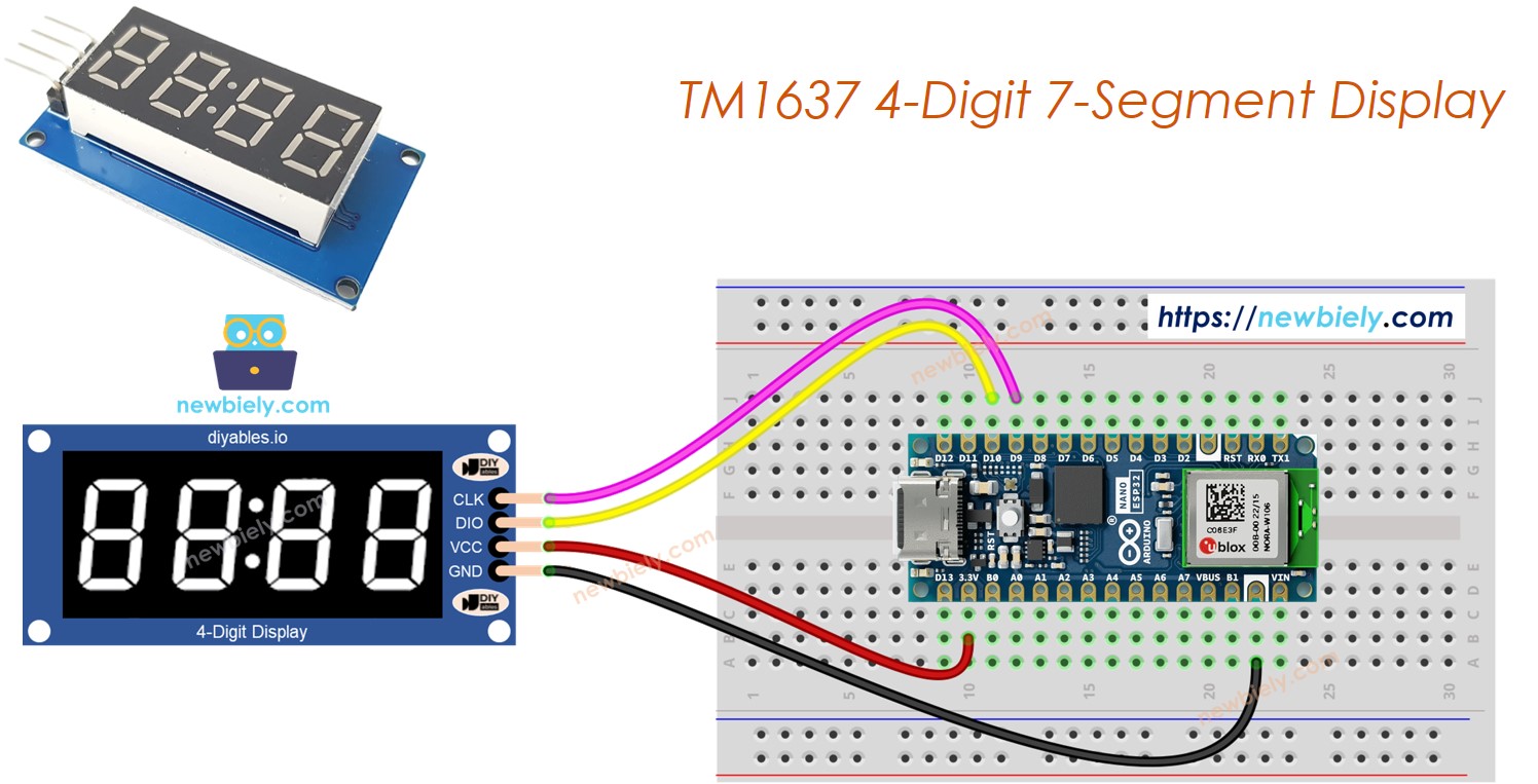 Arduino Nano ESP32 TM1637 Afficheur 4 chiffres à 7 segments