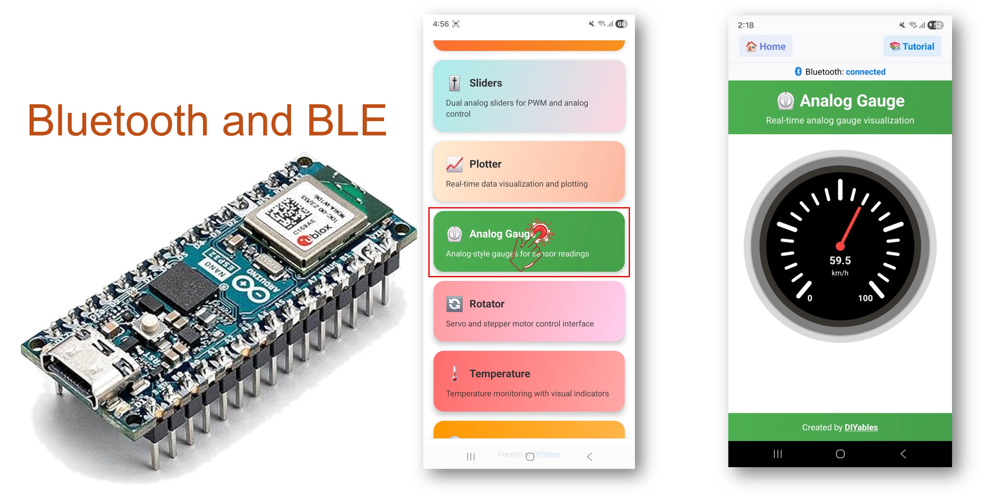 Exemple de jauge analogique Bluetooth Arduino Nano ESP32 - Affichage de jauge via tutoriel BLE