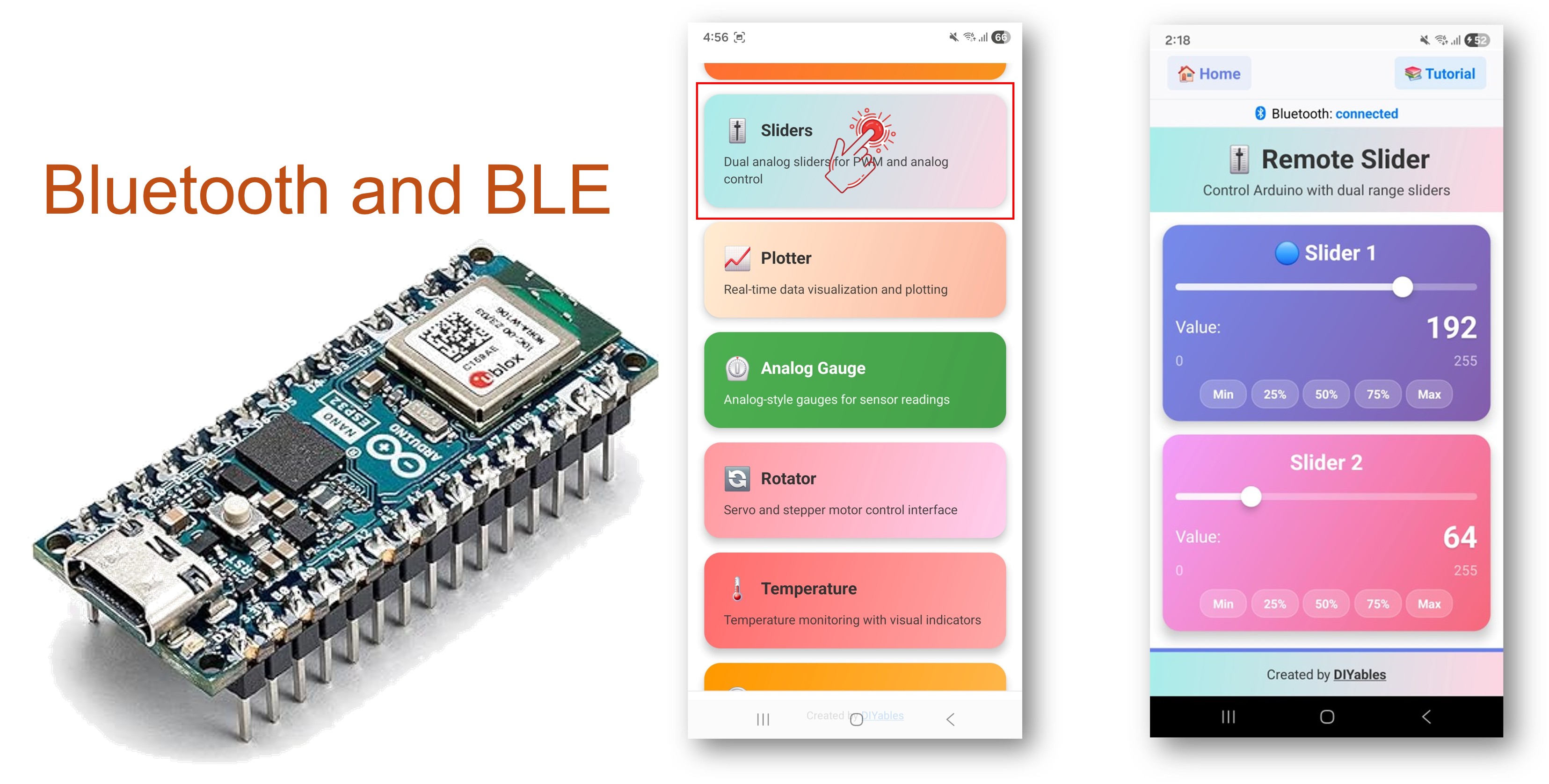 Exemple de curseur Bluetooth Arduino Nano ESP32 - Contrôle double curseur via tutoriel BLE