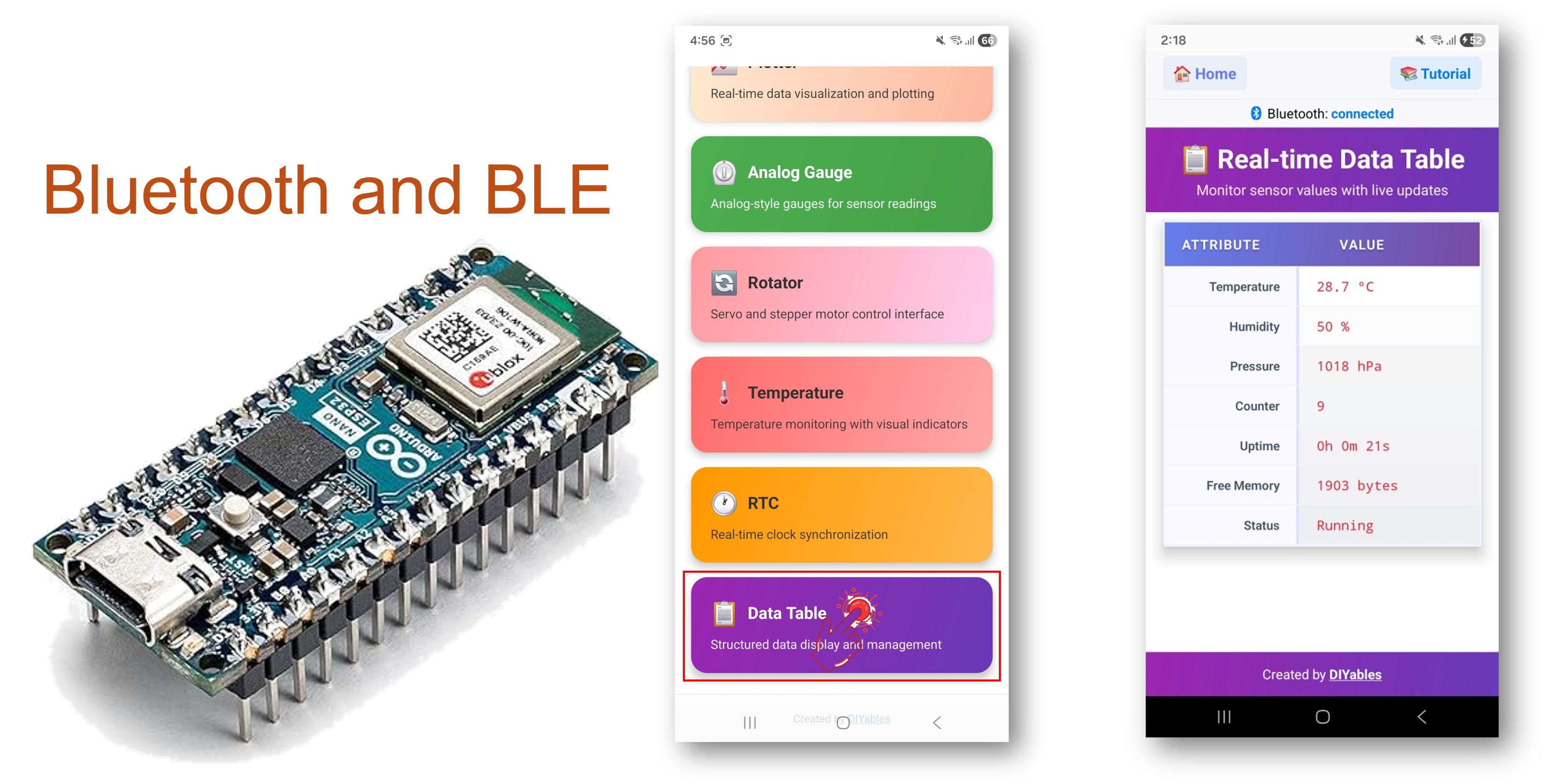 Exemple de tableau Bluetooth Arduino Nano ESP32 - Affichage de données structurées via tutoriel BLE