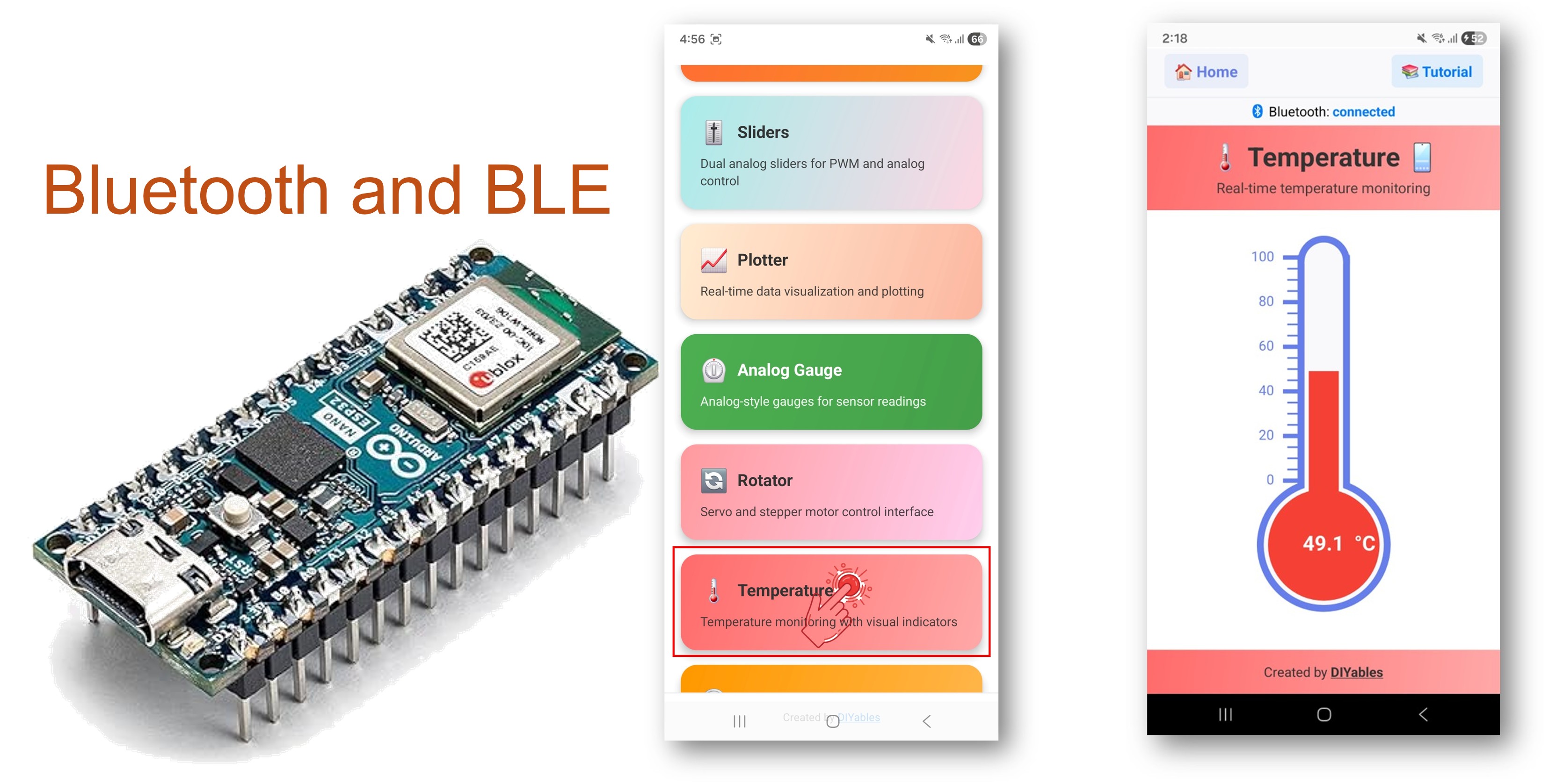 Exemple de jauge de température Bluetooth Arduino Nano ESP32 - Affichage de température via tutoriel BLE