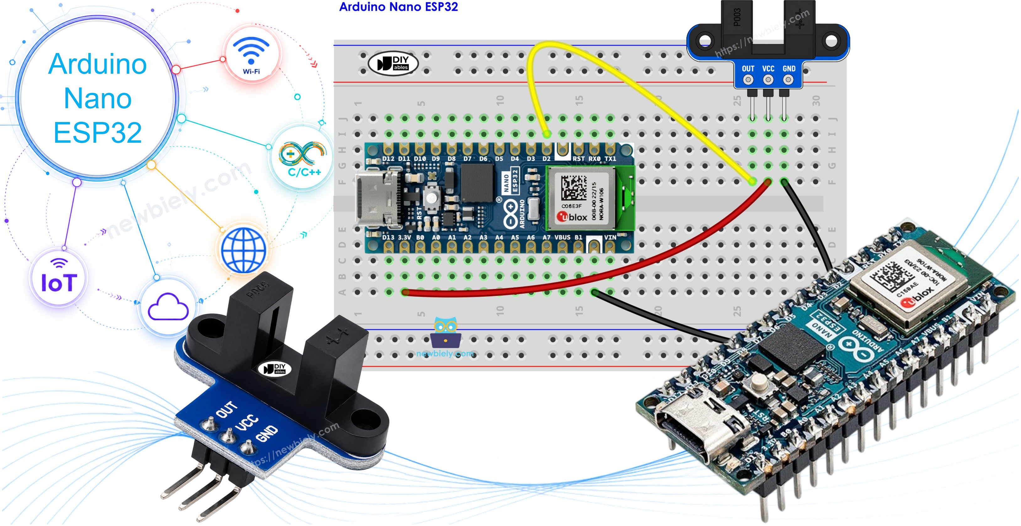 Arduino Nano ESP32 et capteur de vitesse optique à fente IR