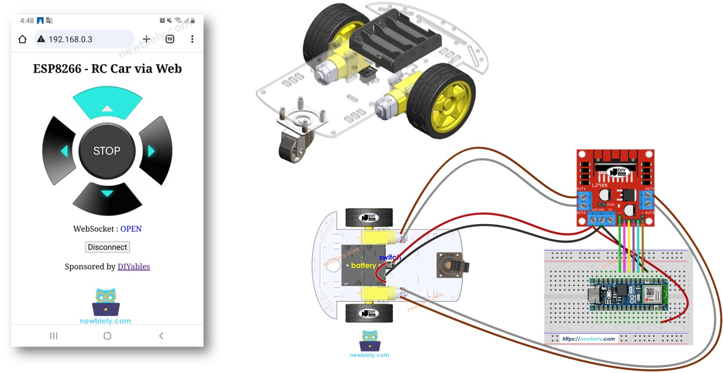 Arduino Nano ESP32 contrôle la voiture robot via le Web.