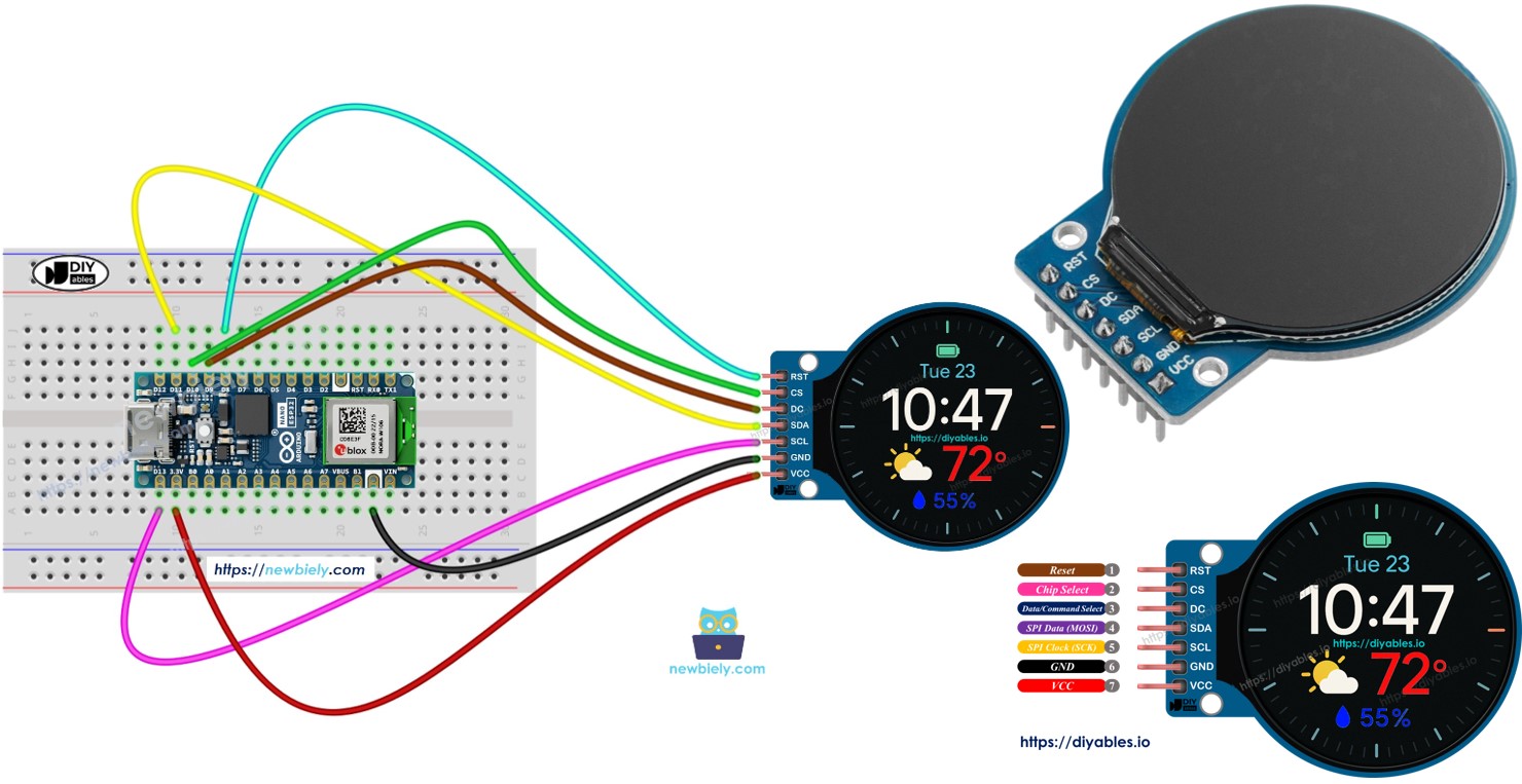 Écran TFT LCD rond de 1,28 pouces pour Arduino Nano ESP32