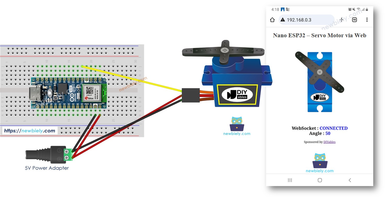 Arduino Nano ESP32 contrôle le moteur servo via le Web