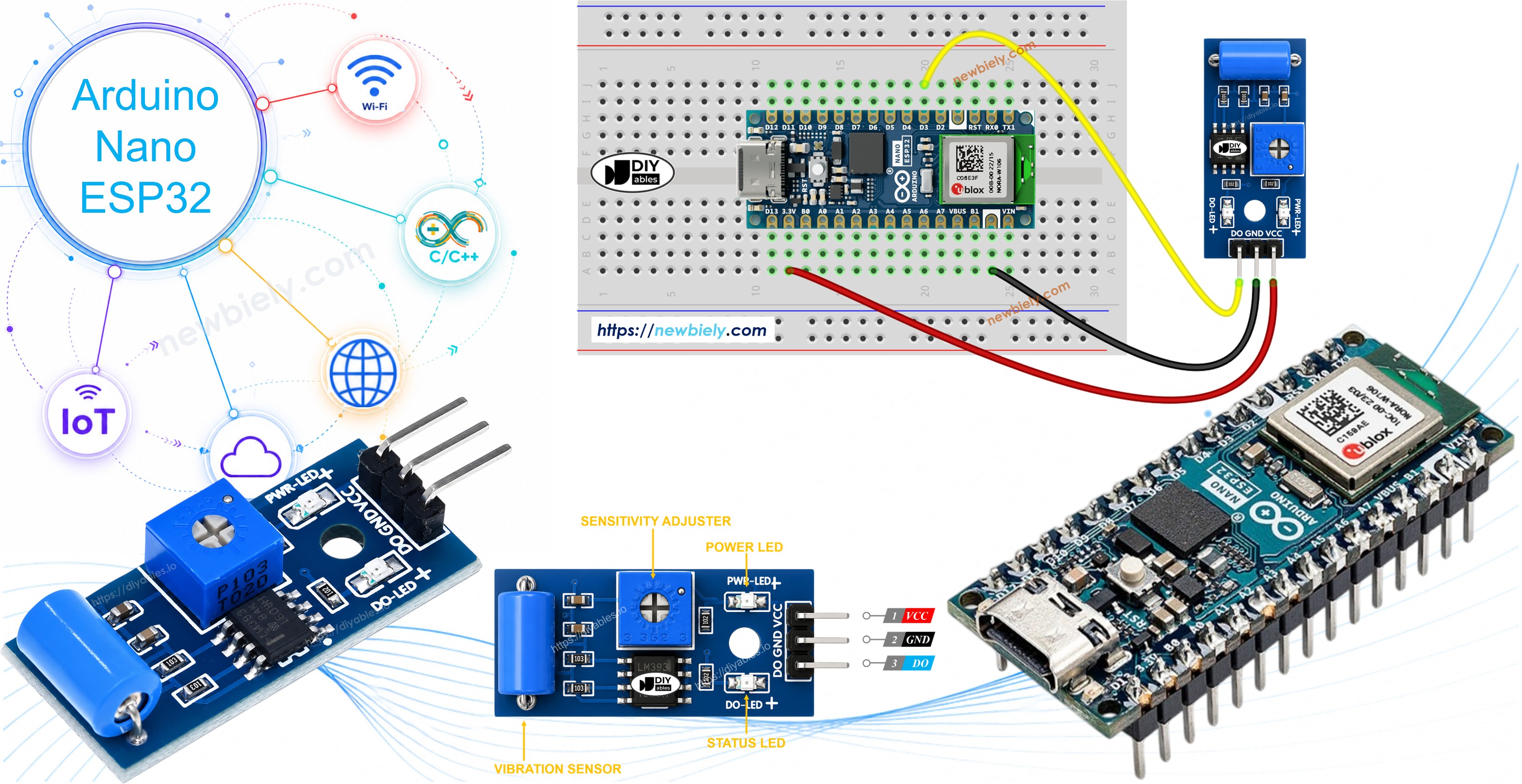Arduino Nano ESP32 Capteur de vibration SW-420