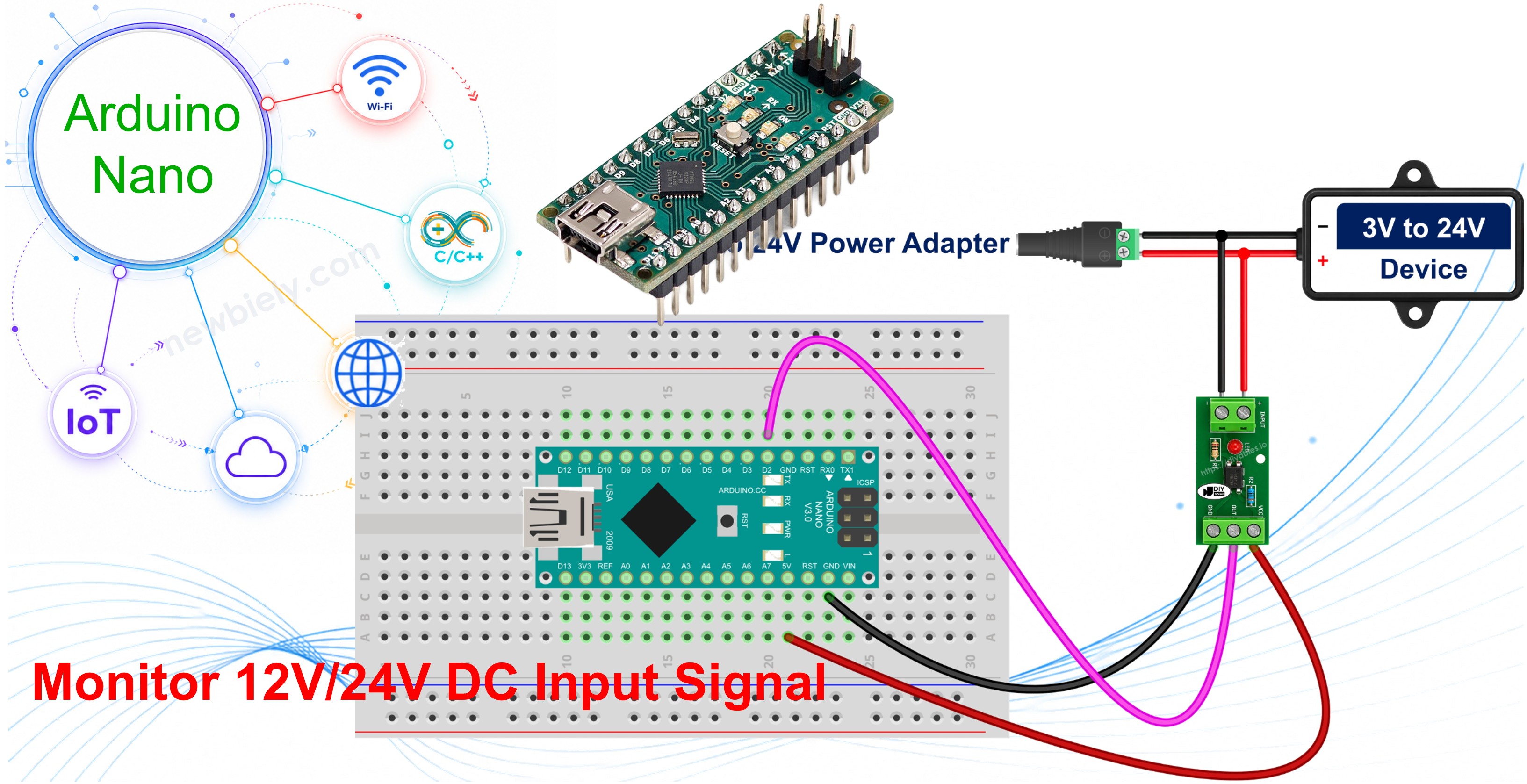 Arduino Nano optocoupleur PC817 câblage d'entrée isolée 24V