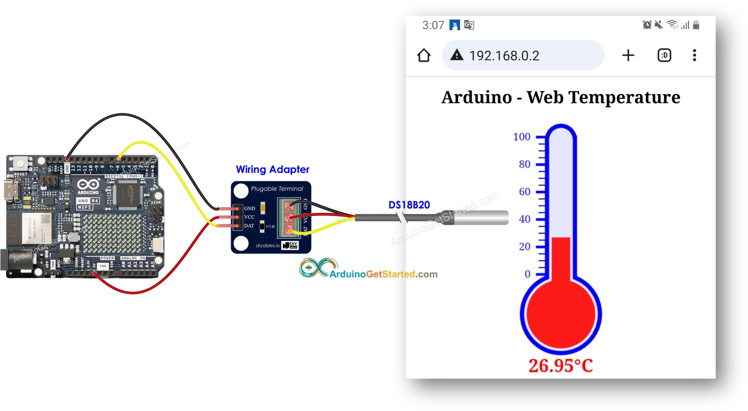 Serveur web de capteur de température DS18B20 Arduino Uno R4