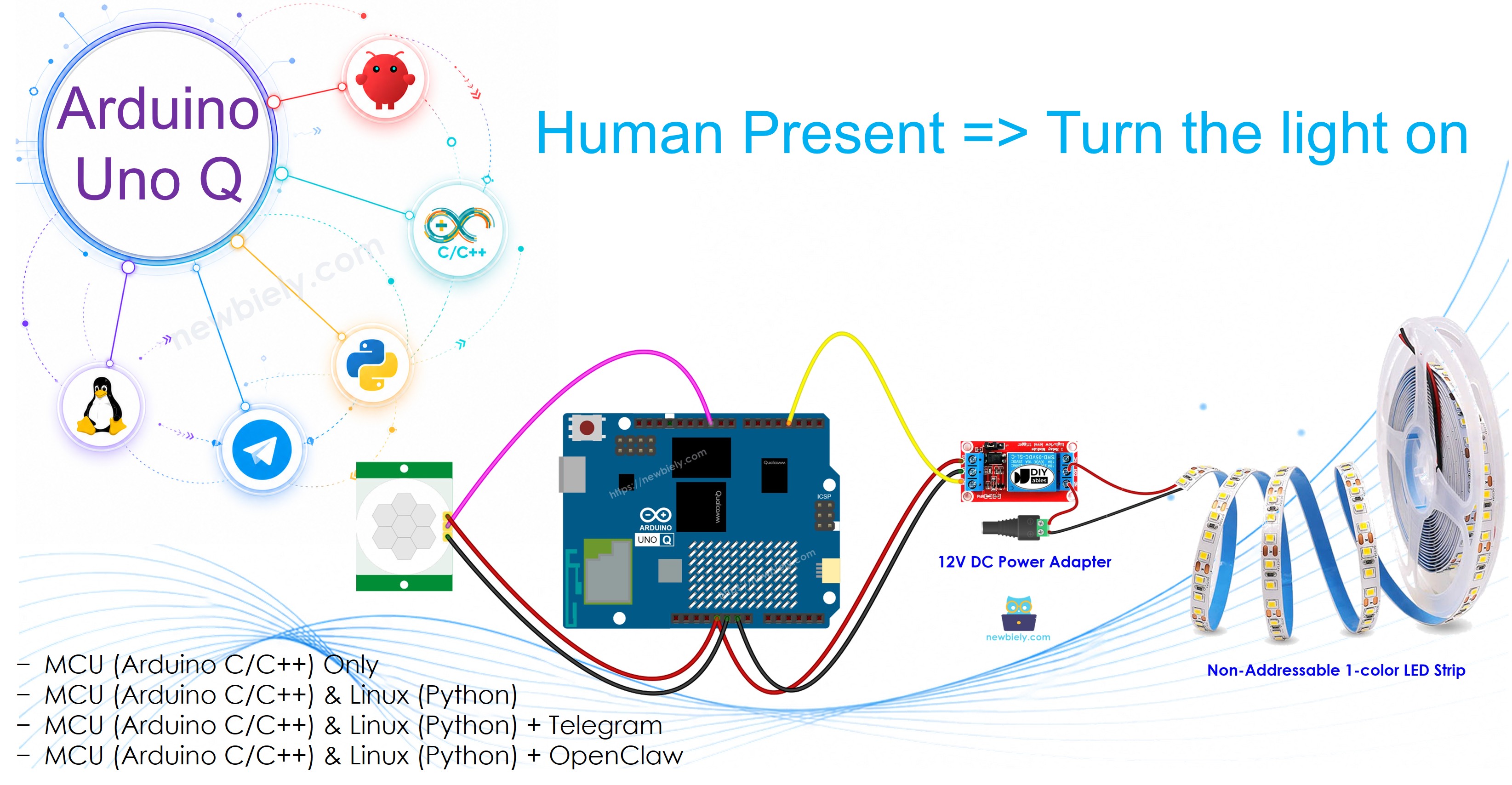Arduino UNO Q Éclairage Automatique Capteur de Mouvement Ruban LED