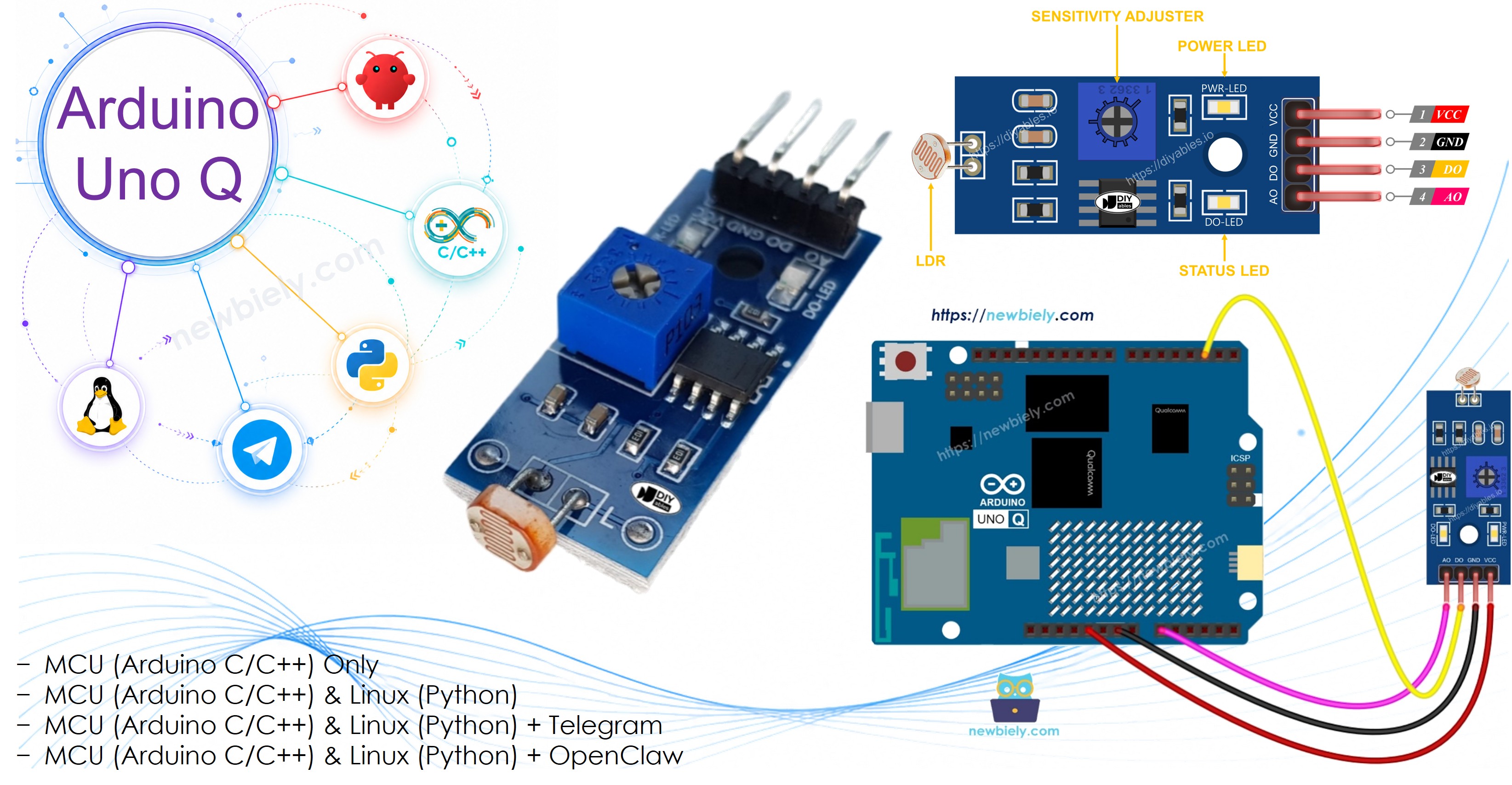 Module Capteur de Lumière LDR sur Arduino UNO Q