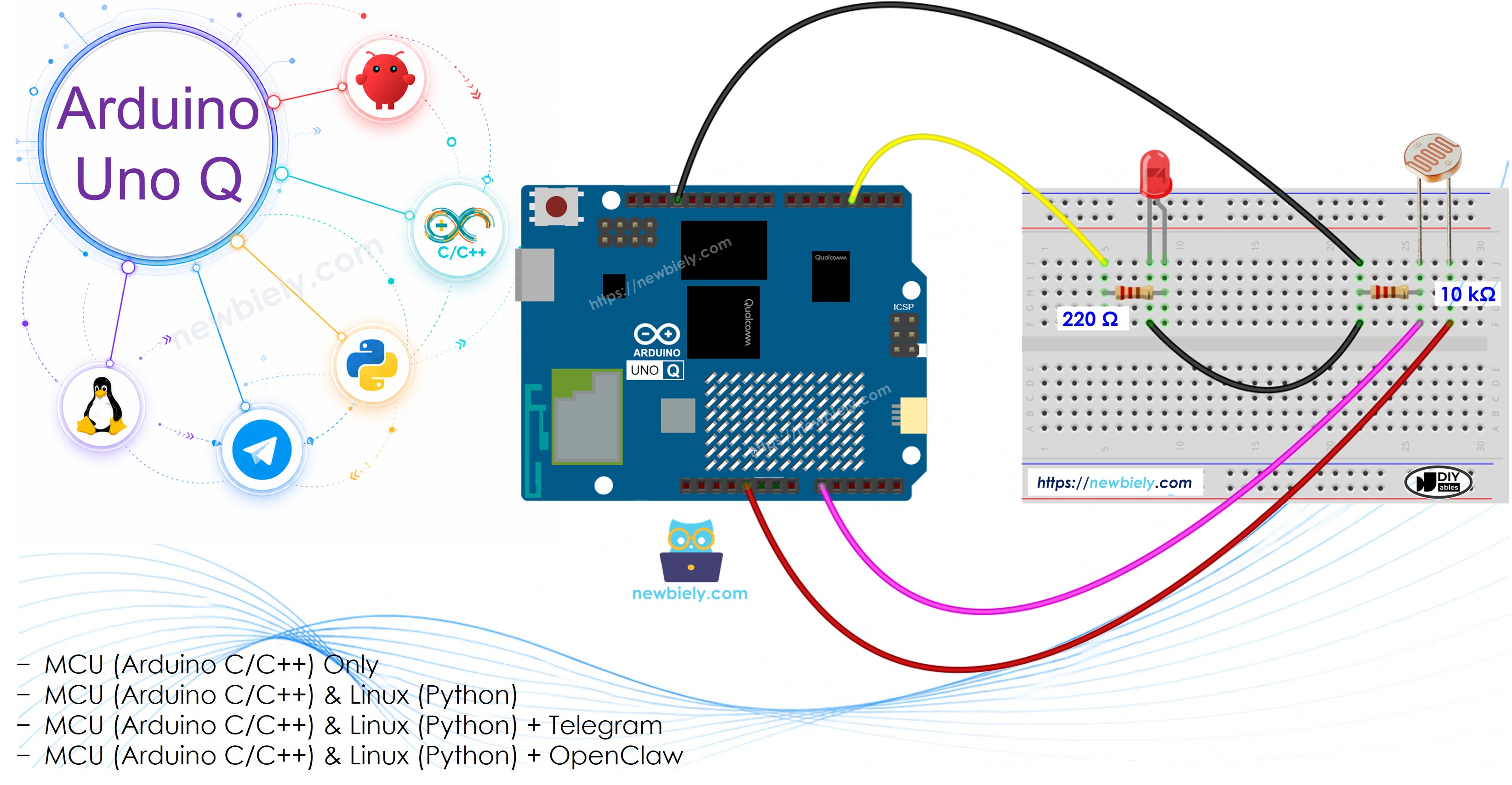 Capteur de Lumière Arduino UNO Q contrôle une LED