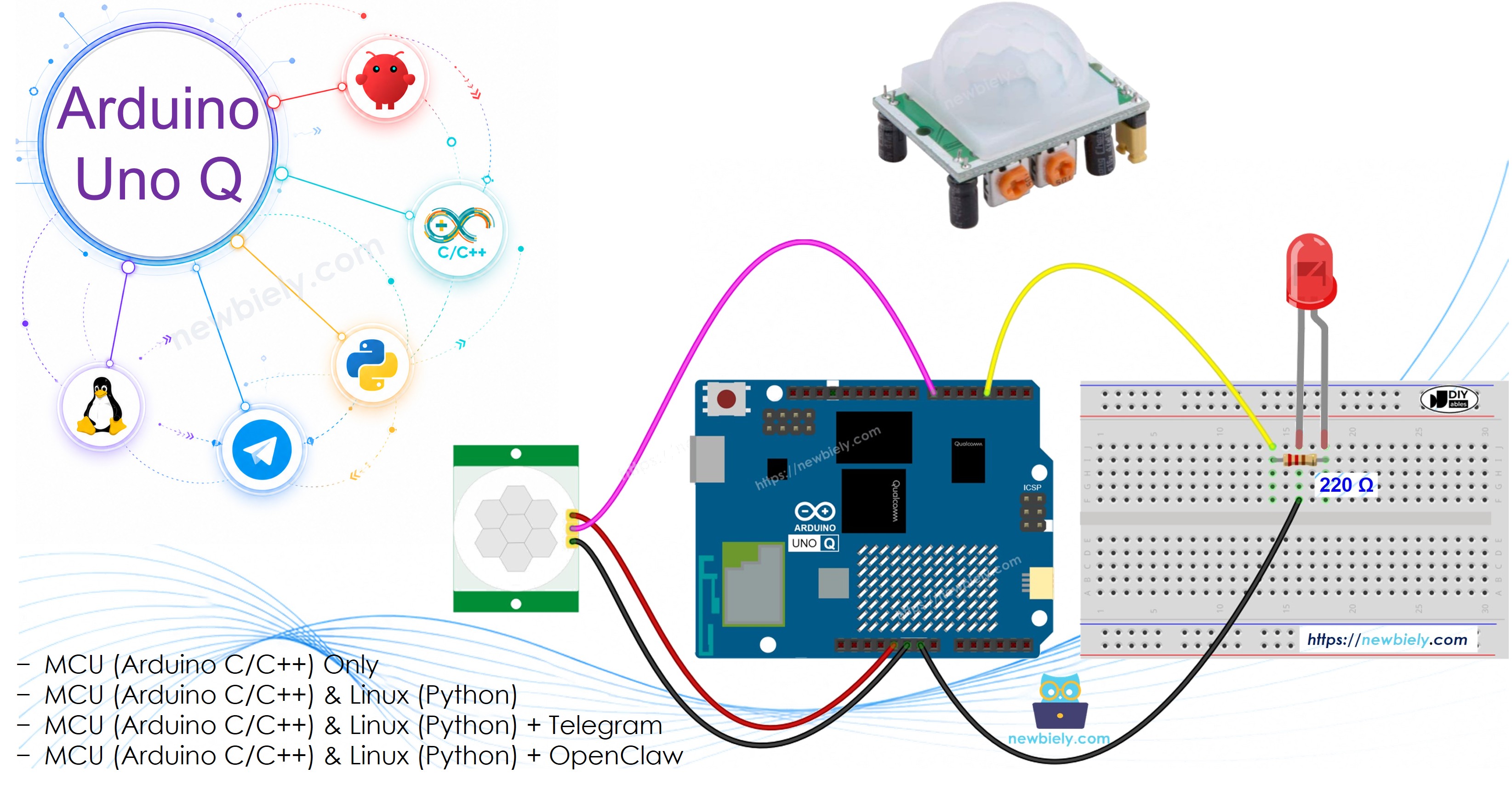 Arduino UNO Q Capteur de Mouvement LED
