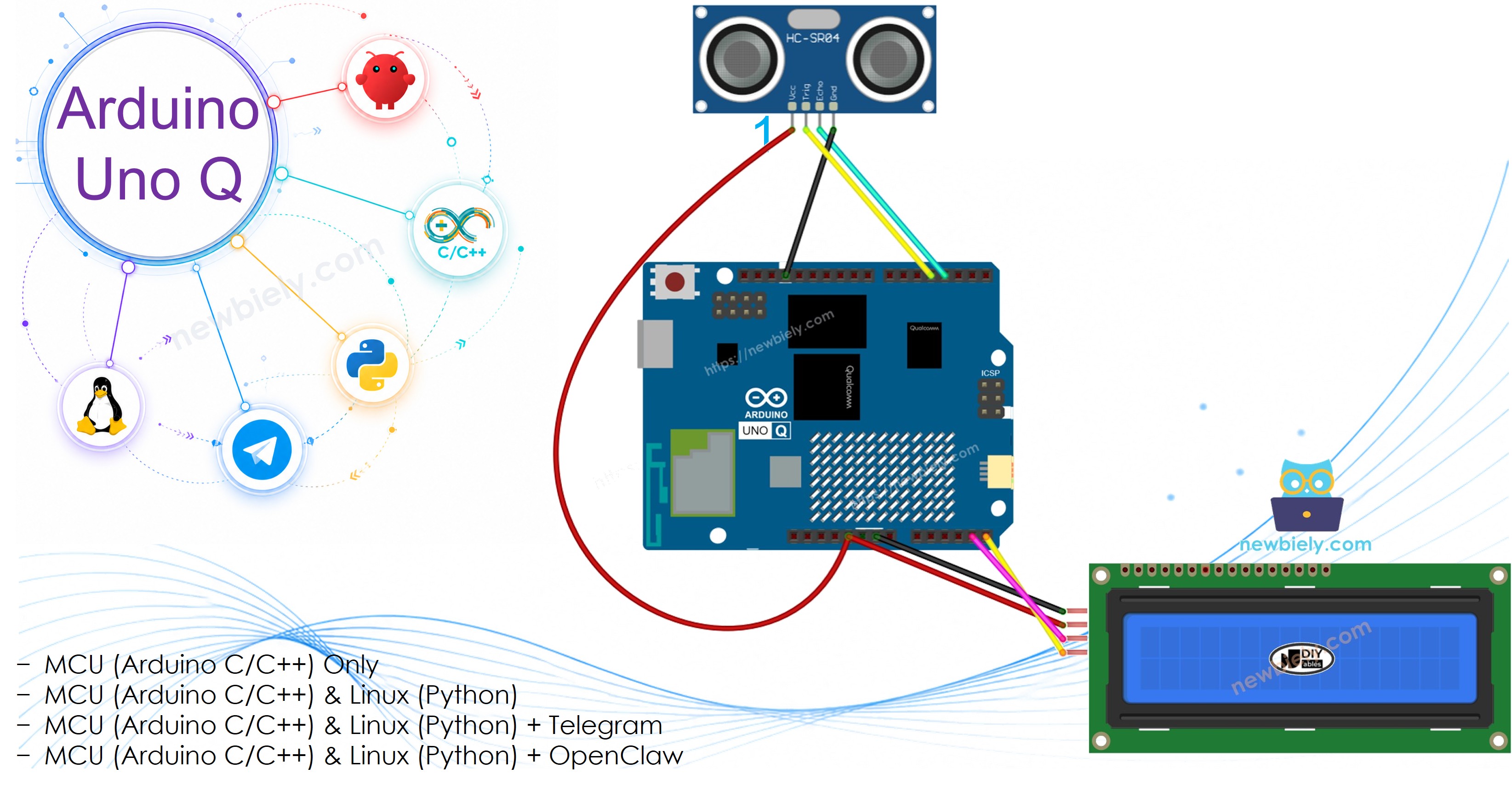 Arduino UNO Q Capteur à Ultrasons LCD I2C