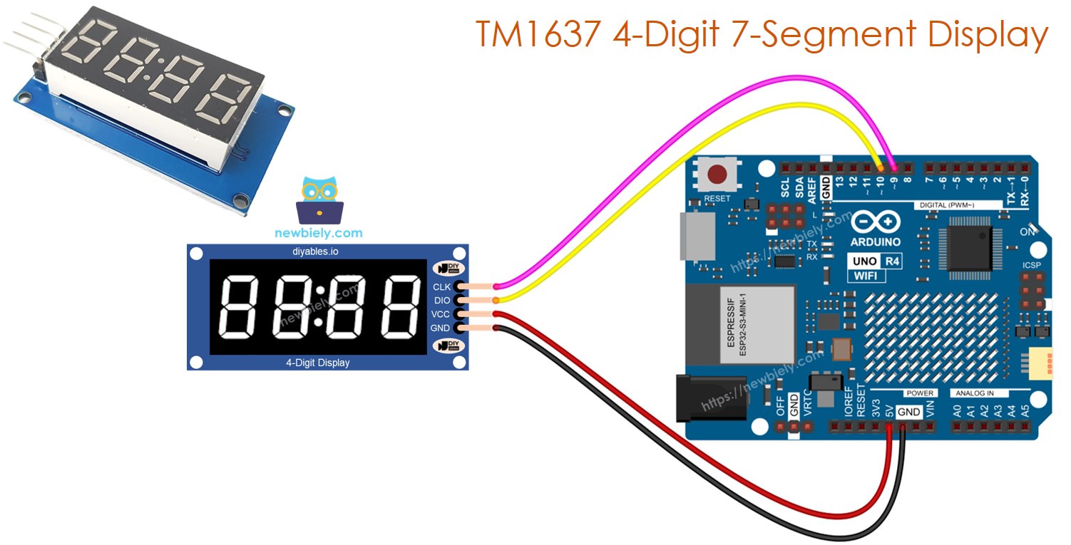 Arduino UNO R4 TM1637 affichage à 4 chiffres à 7 segments