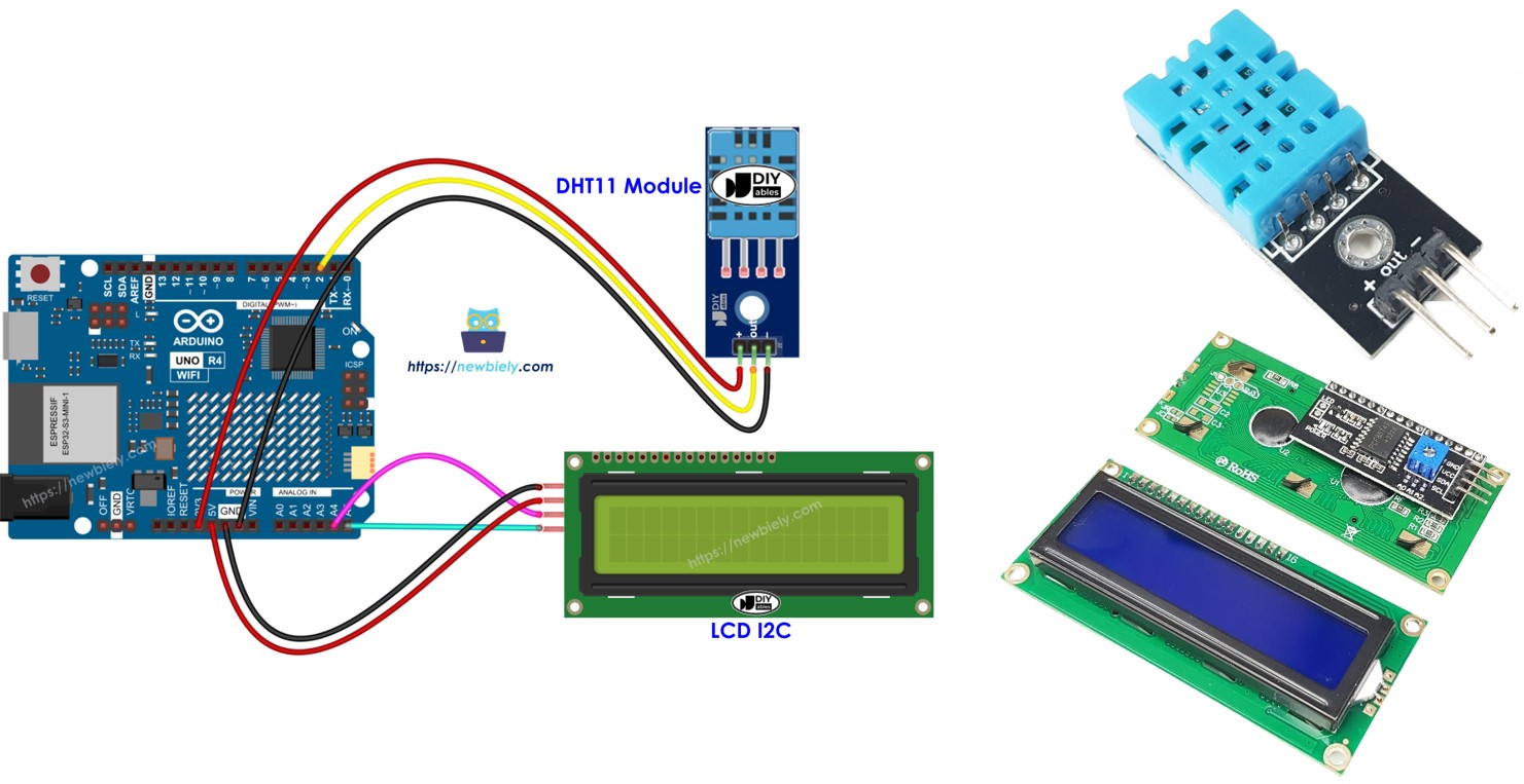 Arduino UNO R4 DHT11 écran LCD I2C