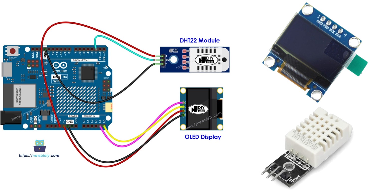 Module capteur de température et d'humidité DHT22 pour Arduino UNO R4 avec affichage OLED