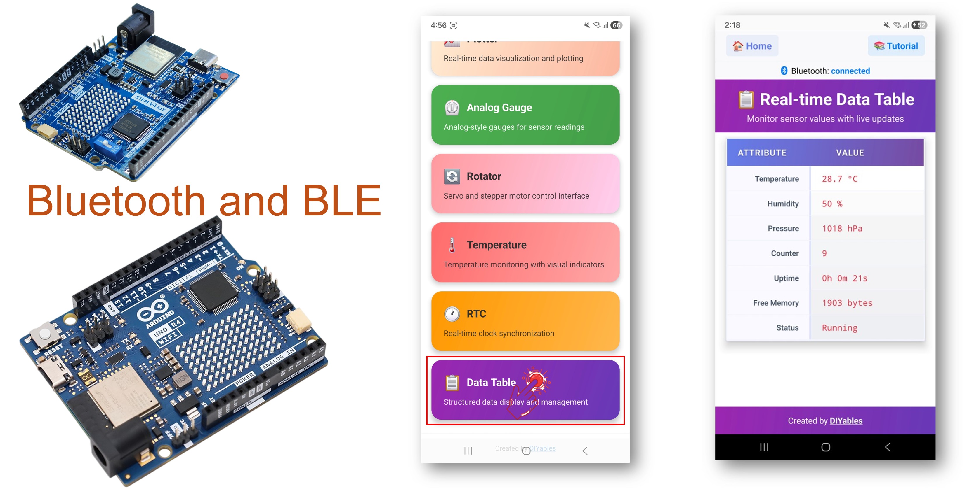 Arduino UNO R4 Wi‑Fi et Bluetooth - Exemple de tableau - Tutoriel d'affichage de données structurées via BLE