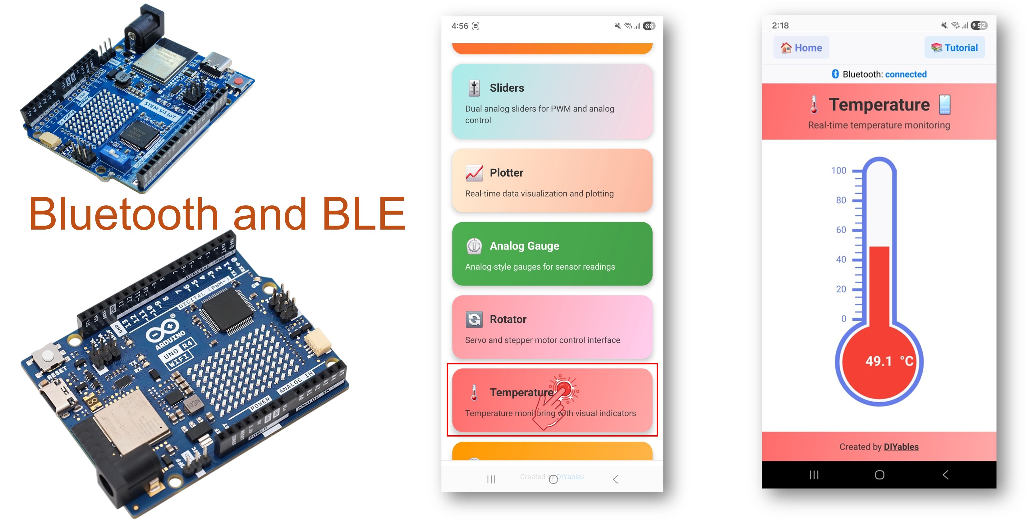 Arduino UNO R4 Wi‑Fi et Bluetooth - Exemple de jauge de température - Tutoriel d'affichage de la température via BLE