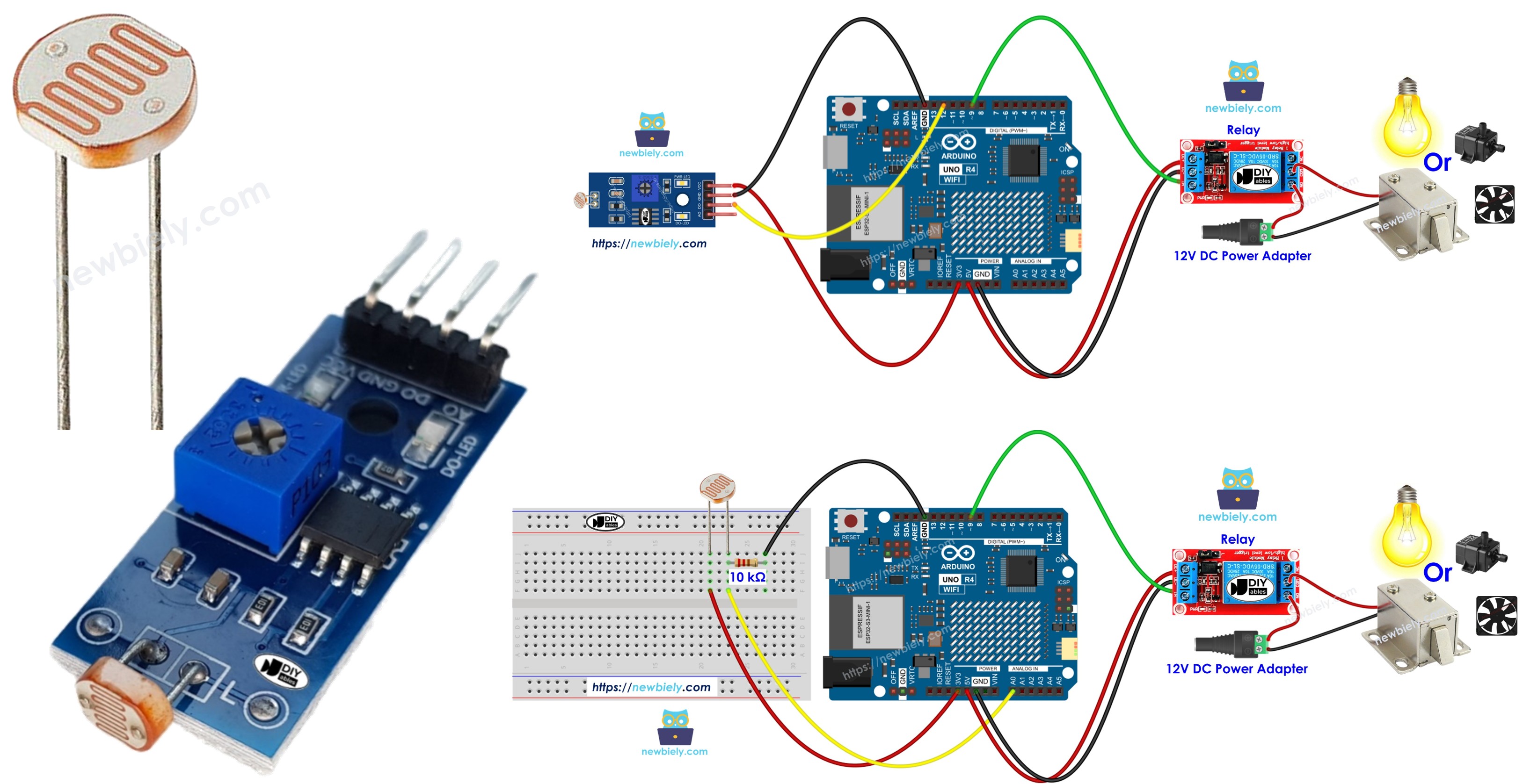 Le capteur de lumière Arduino UNO R4 commande le relais