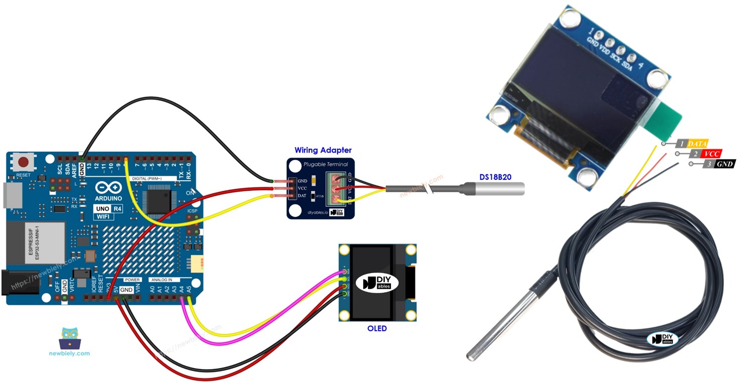 Arduino UNO R4 capteur de température DS18B20 OLED