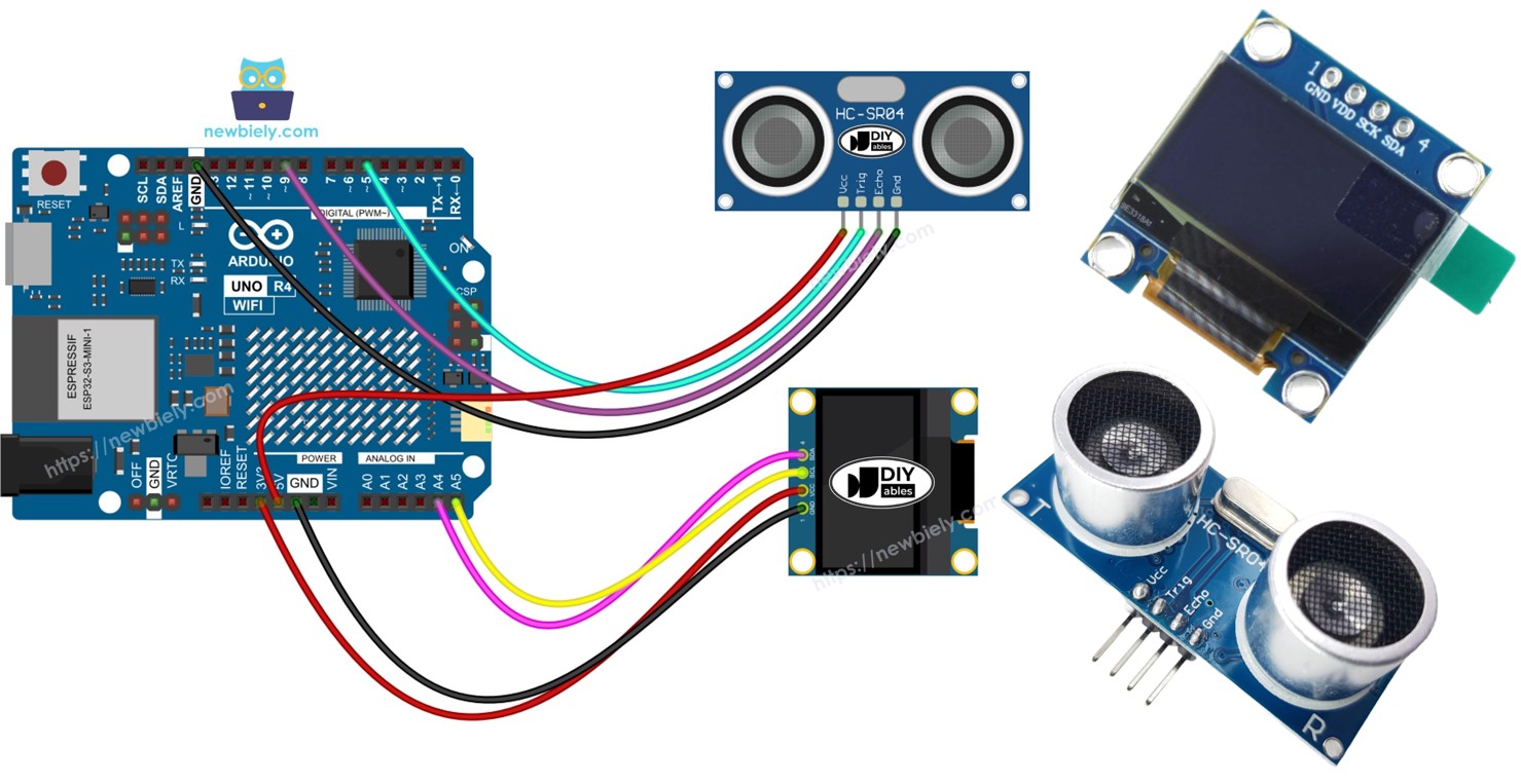 Arduino UNO R4 capteur ultrasonique OLED