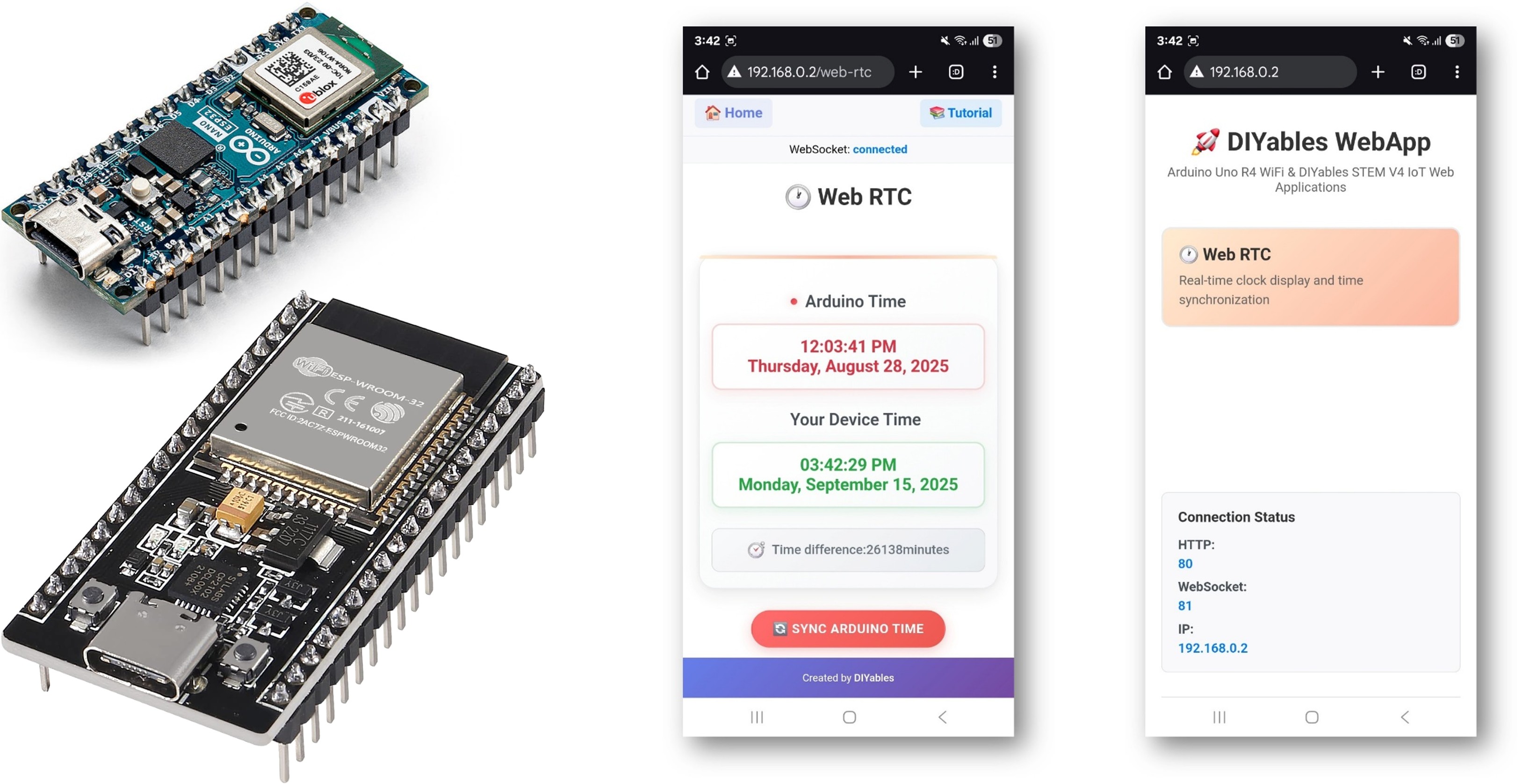 Exemple Arduino WebRTC - Tutoriel sur l'interface de l'horloge en temps réel