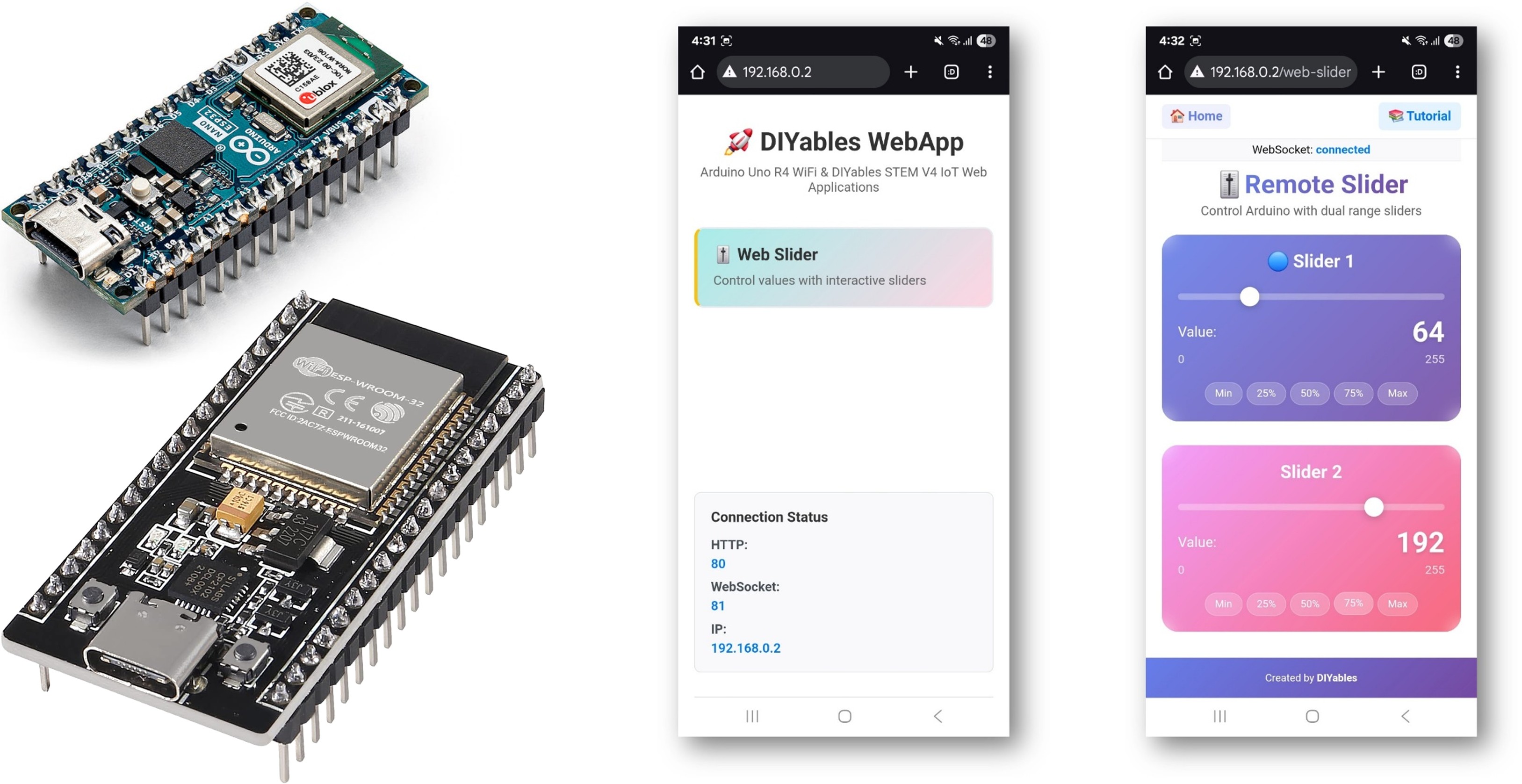 Exemple Arduino WebSlider – Tutoriel sur l’interface de contrôle à double curseur