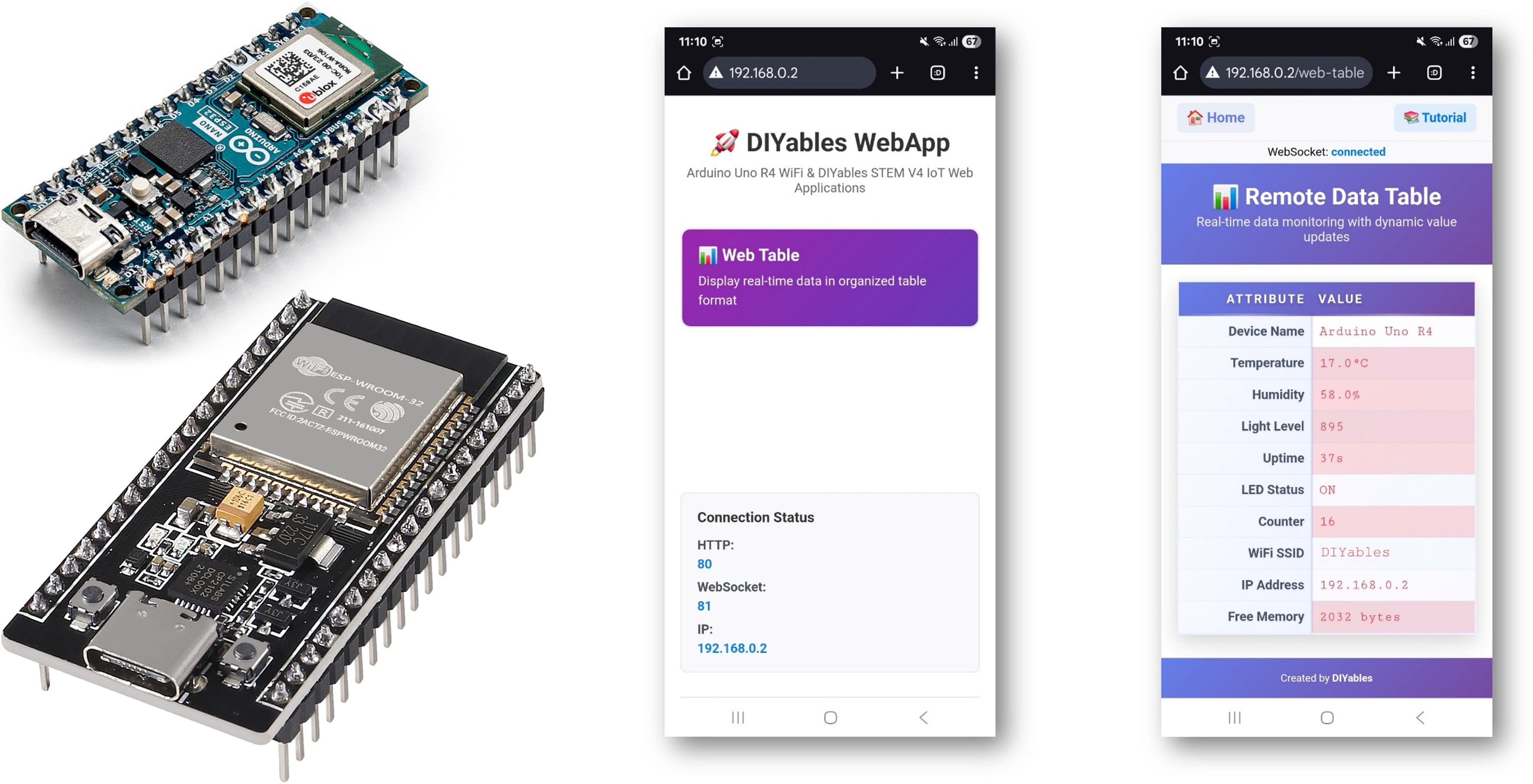 Exemple Arduino WebTable - Tutoriel d'affichage des données en temps réel
