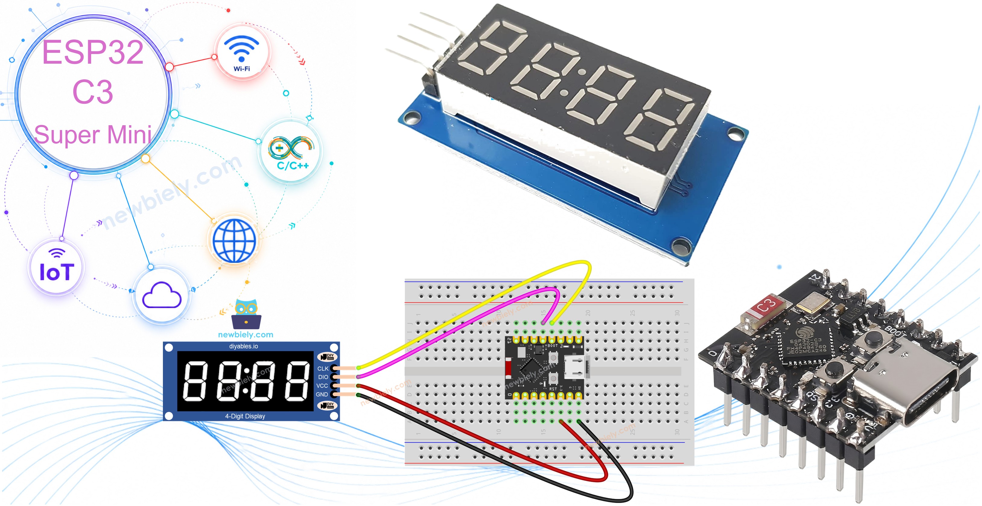 ESP32 C3 Super Mini TM1637 4-Digit 7-Segment Display