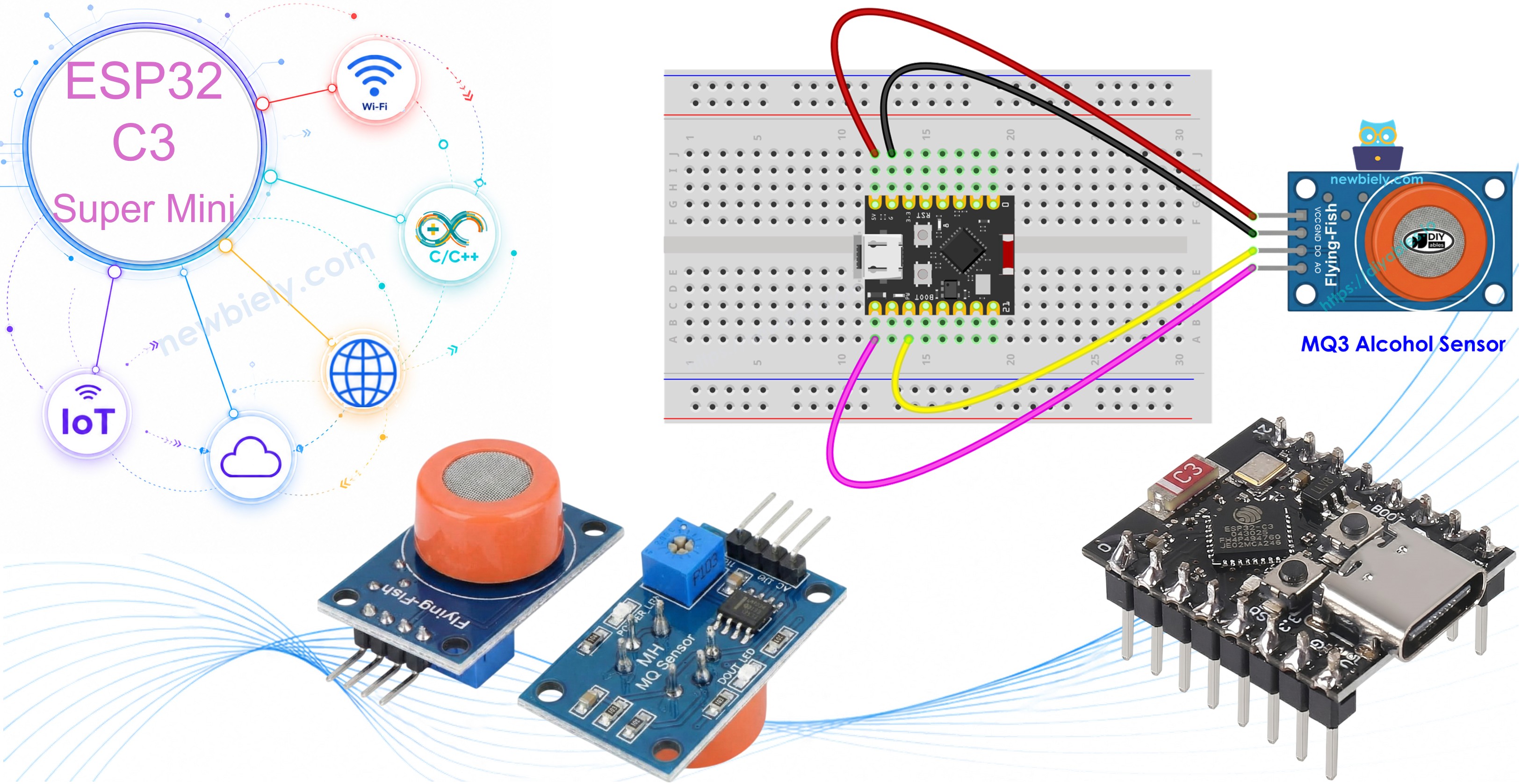 Module capteur de gaz d'alcool MQ3 ESP32 C3 Super Mini