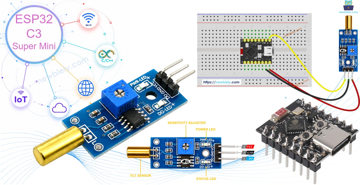 ESP32 C3 Super Mini Capteur d'inclinaison SW520D