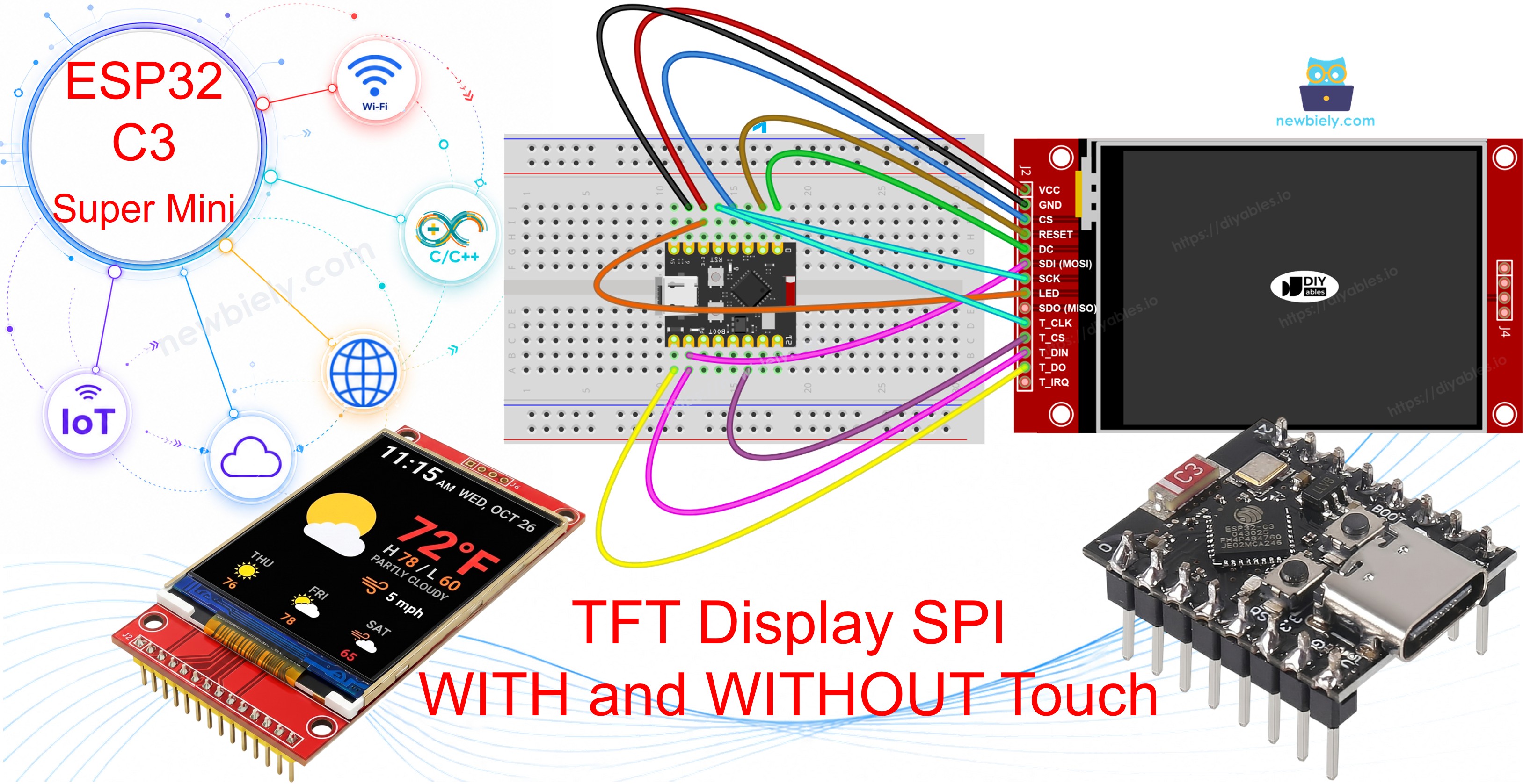 Écran Tactile TFT LCD SPI ESP32 C3 Super Mini