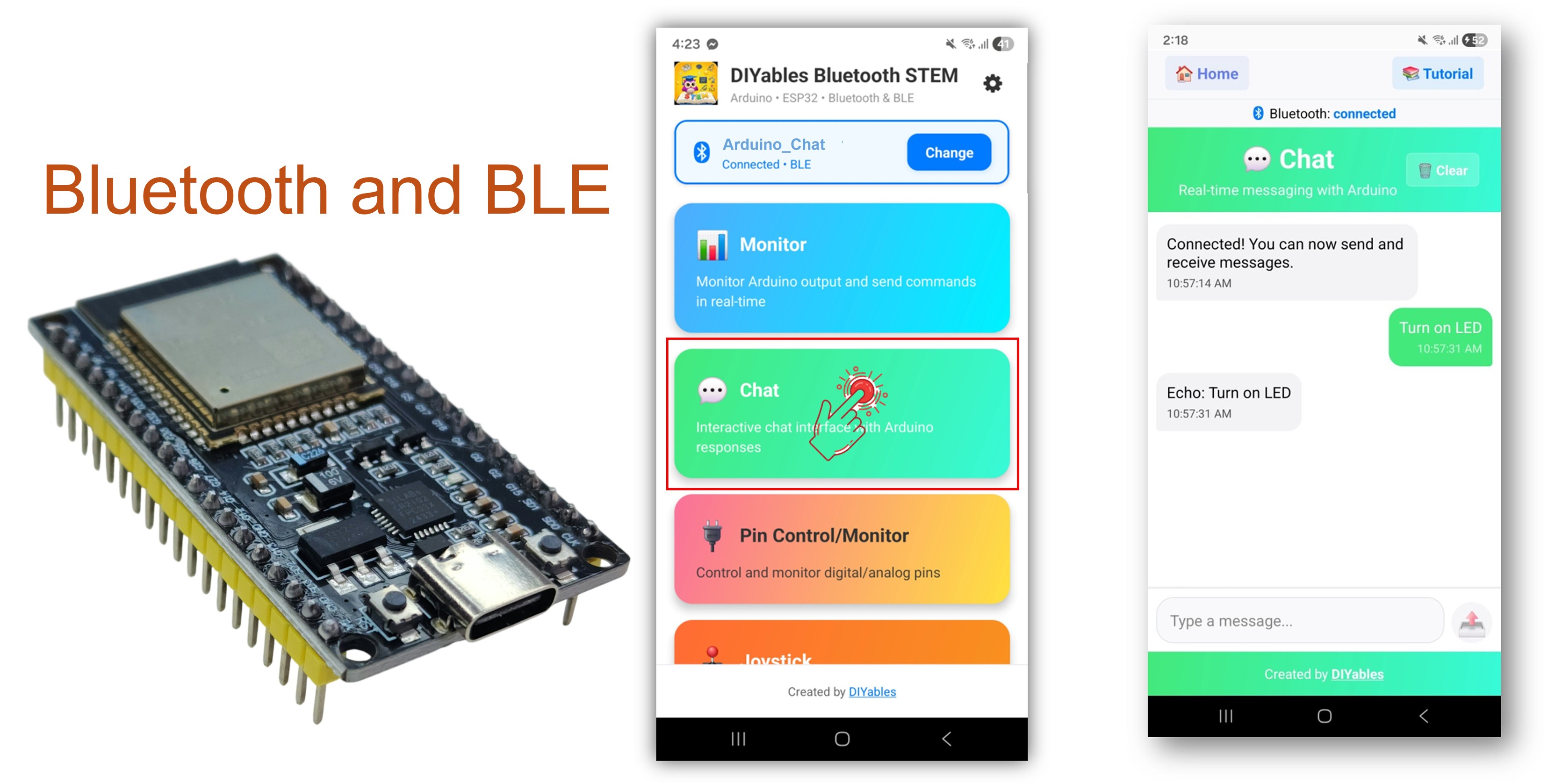 ESP32 Chat Bluetooth - Interface de messagerie bidirectionnelle