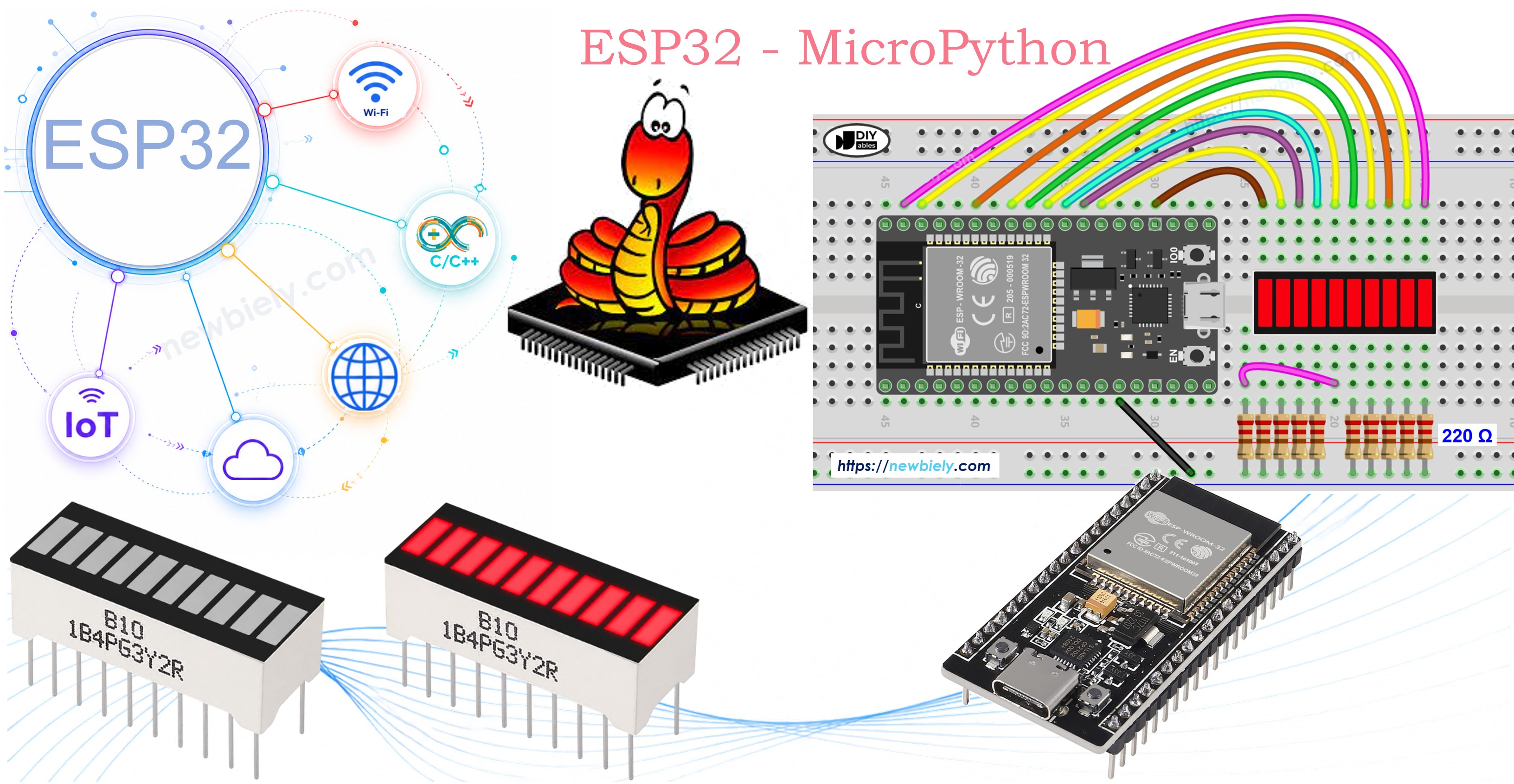 ESP32 MicroPython et bargraphe LED à 10 segments