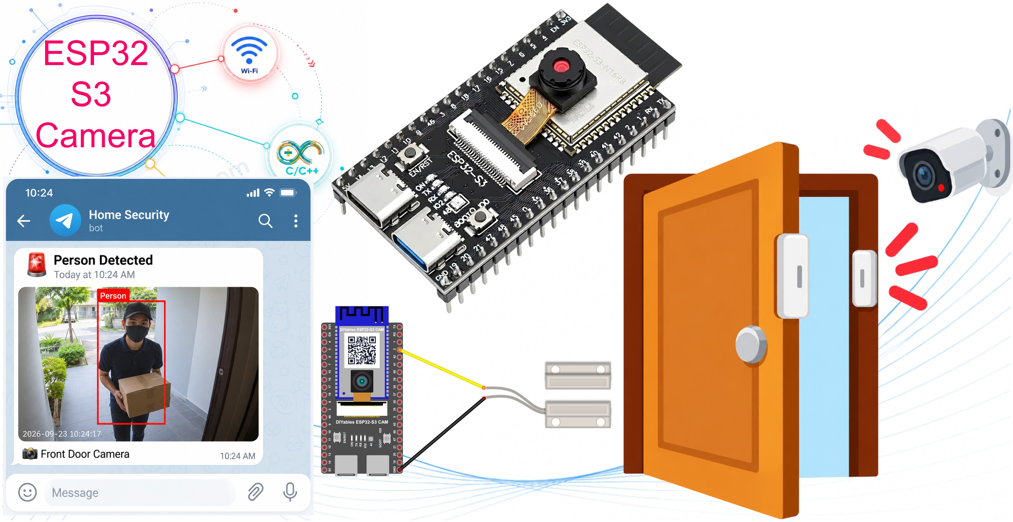 Caméra ESP32 S3 - Envoyer une photo sur Telegram quand la porte s'ouvre