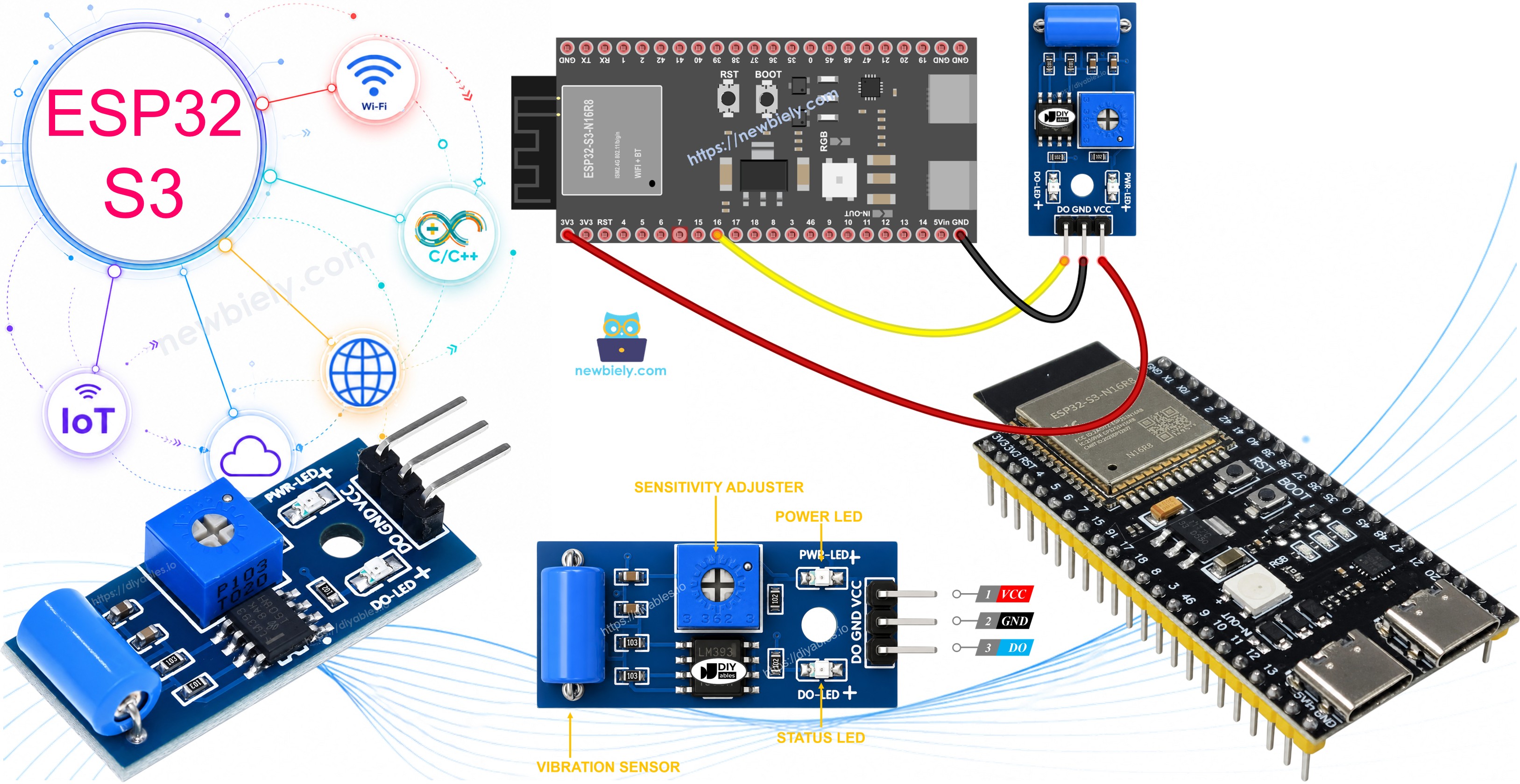 ESP32 S3 Capteur de vibration SW-420