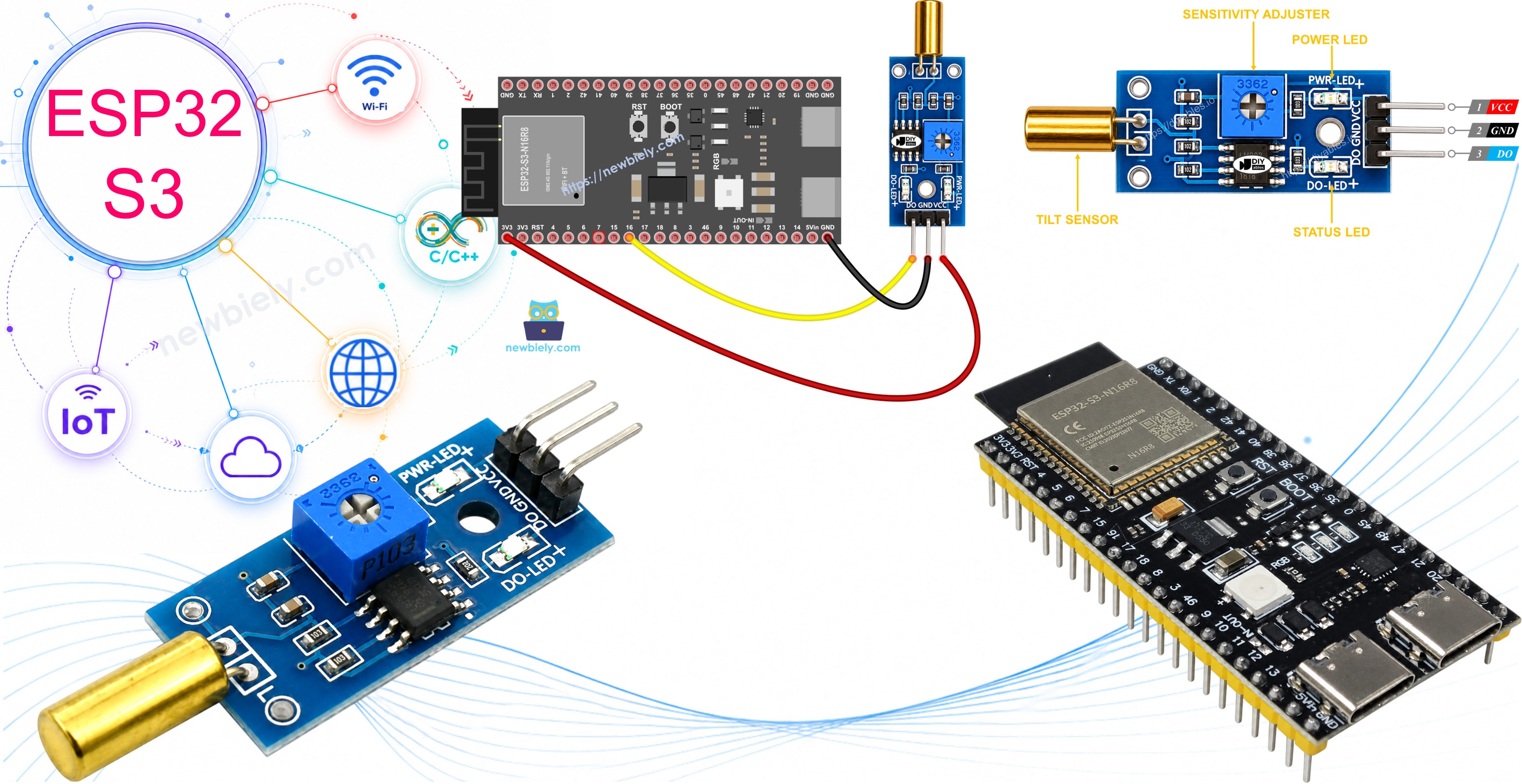 ESP32 S3 Capteur d'inclinaison SW520D