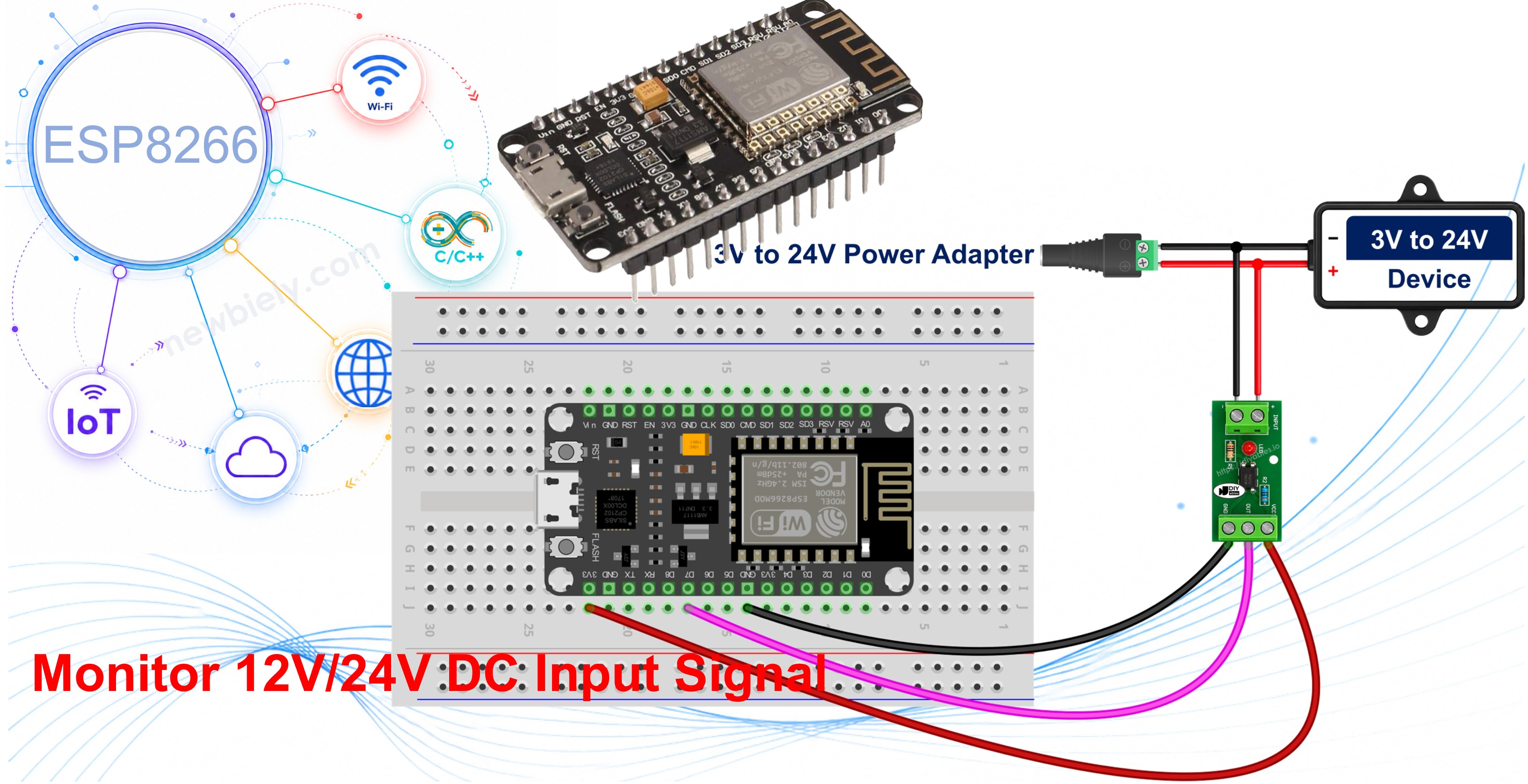 Entrée isolée 12V et 24V ESP8266 NodeMCU avec optocoupleur PC817