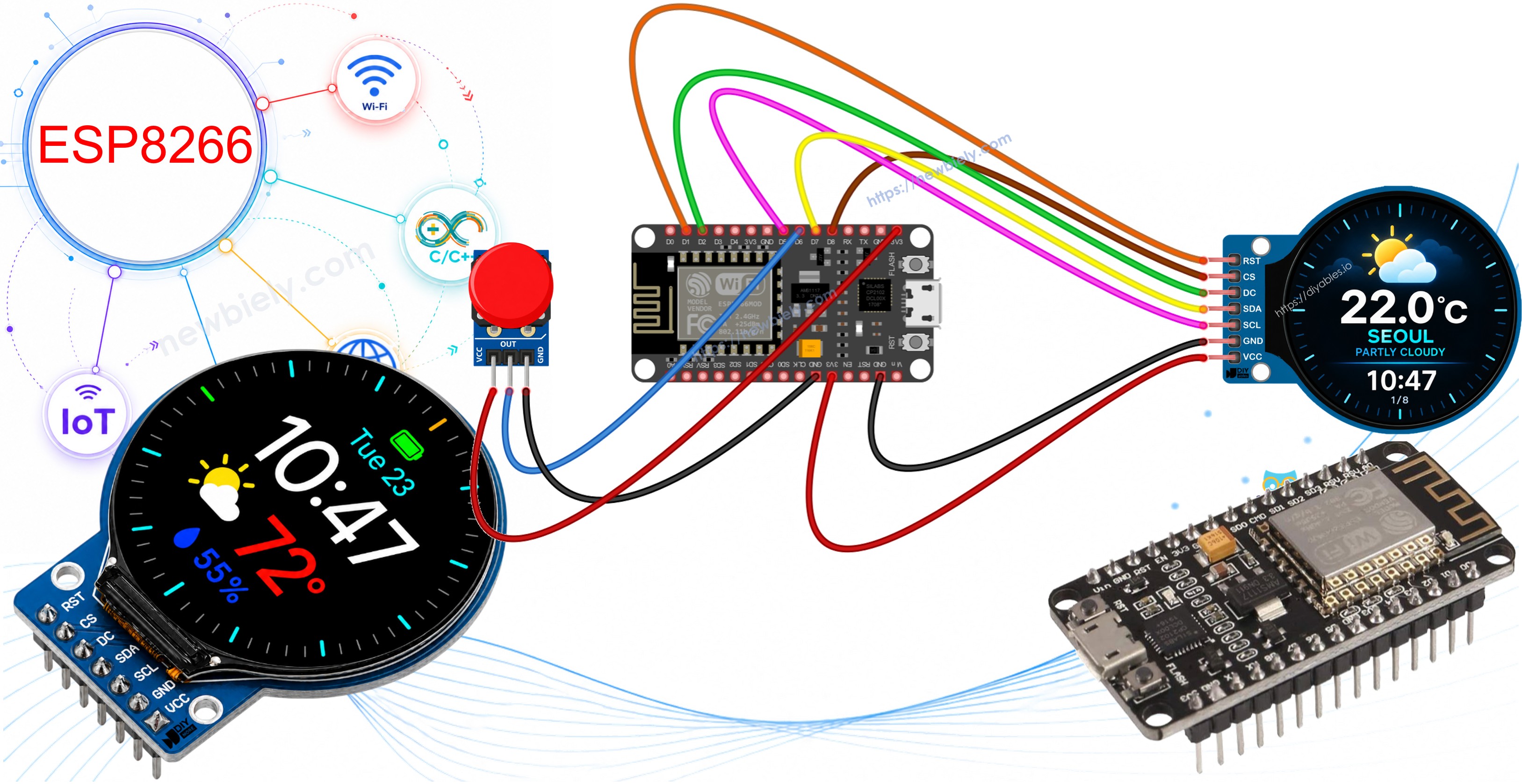 Station météo intelligente ESP8266 NodeMCU avec écran TFT LCD rond