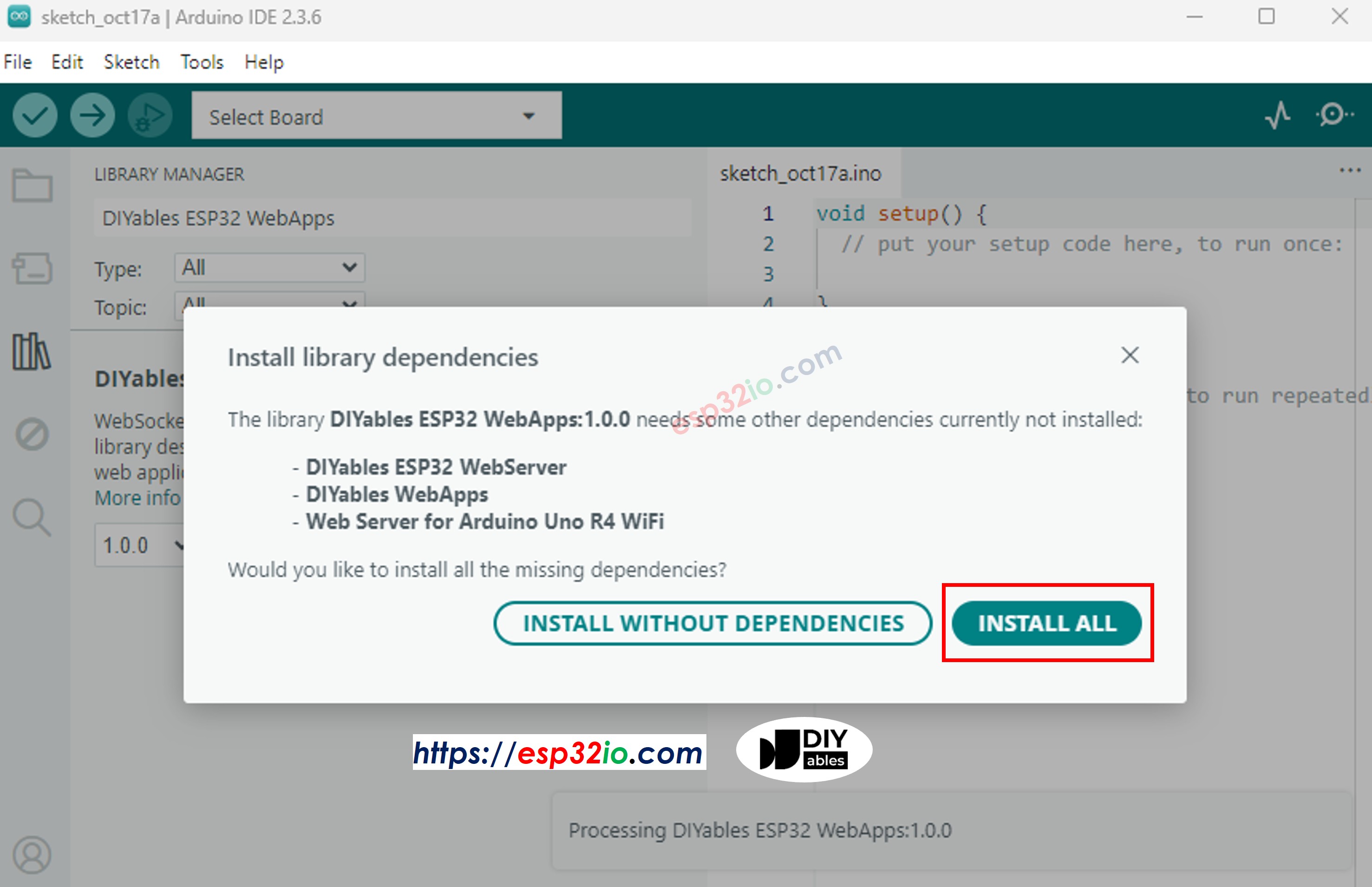 Dépendance des applications Web ESP32 de DIYables