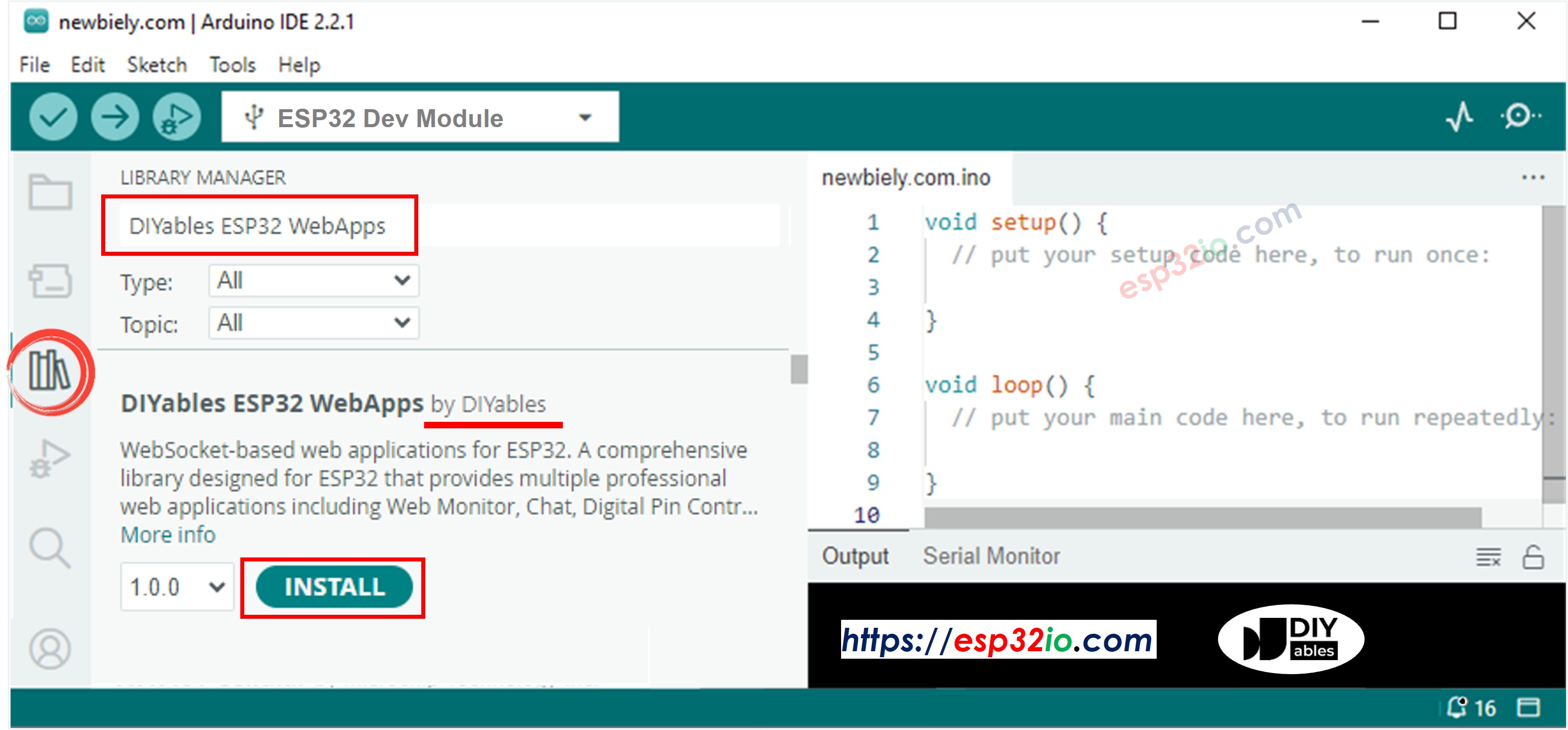 Bibliothèque ESP32 WebApps de DIYables