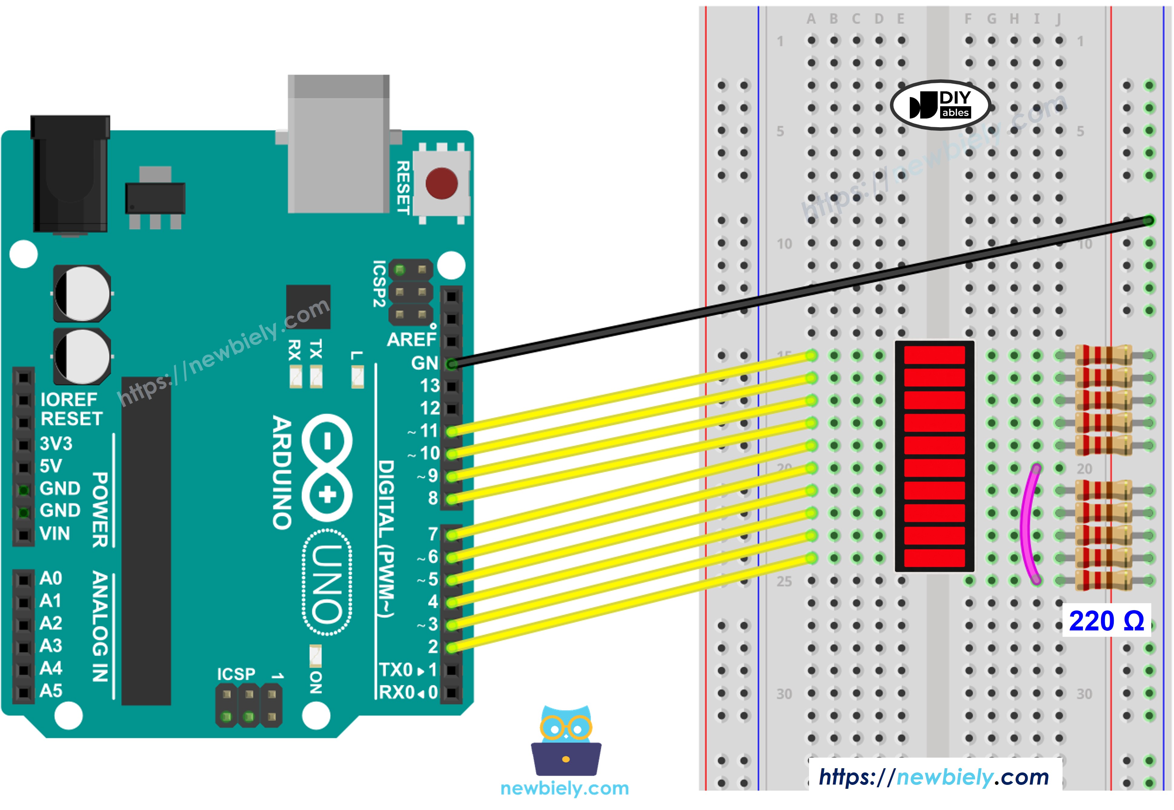Schéma de câblage Arduino bargraphe LED