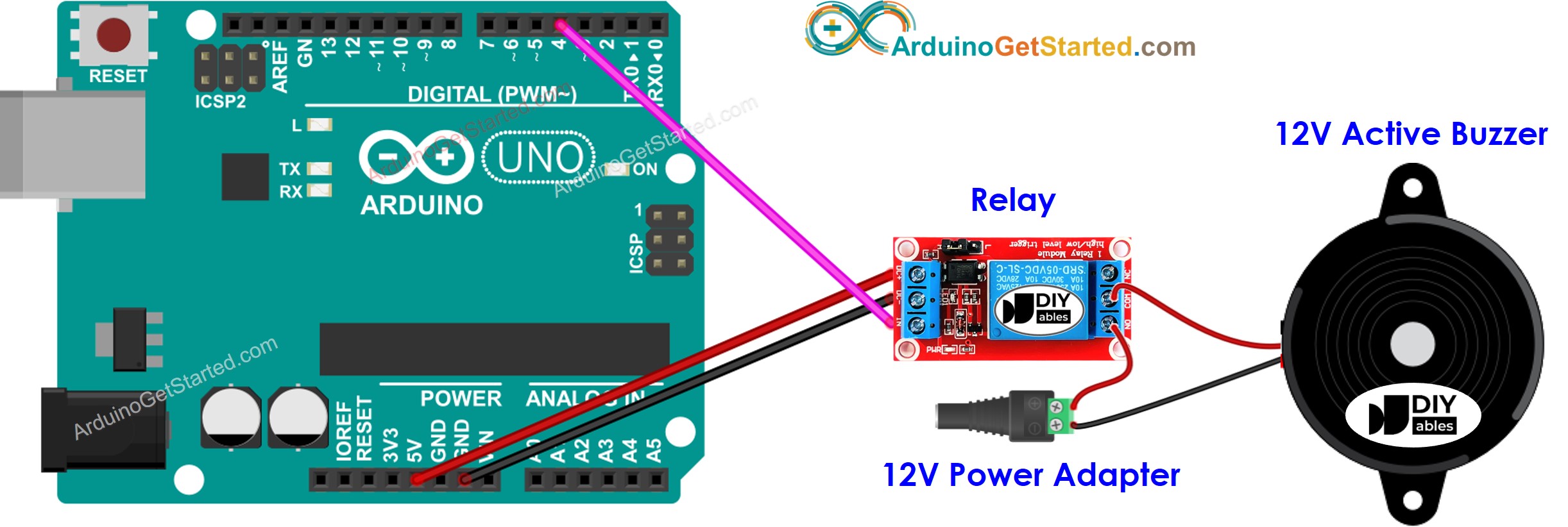 Schéma de câblage du buzzer actif 12V Arduino