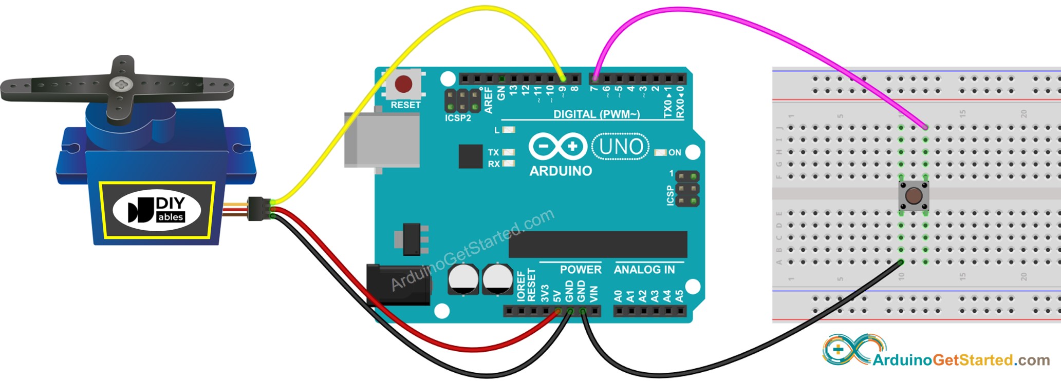 Schéma de câblage du moteur servo à bouton Arduino