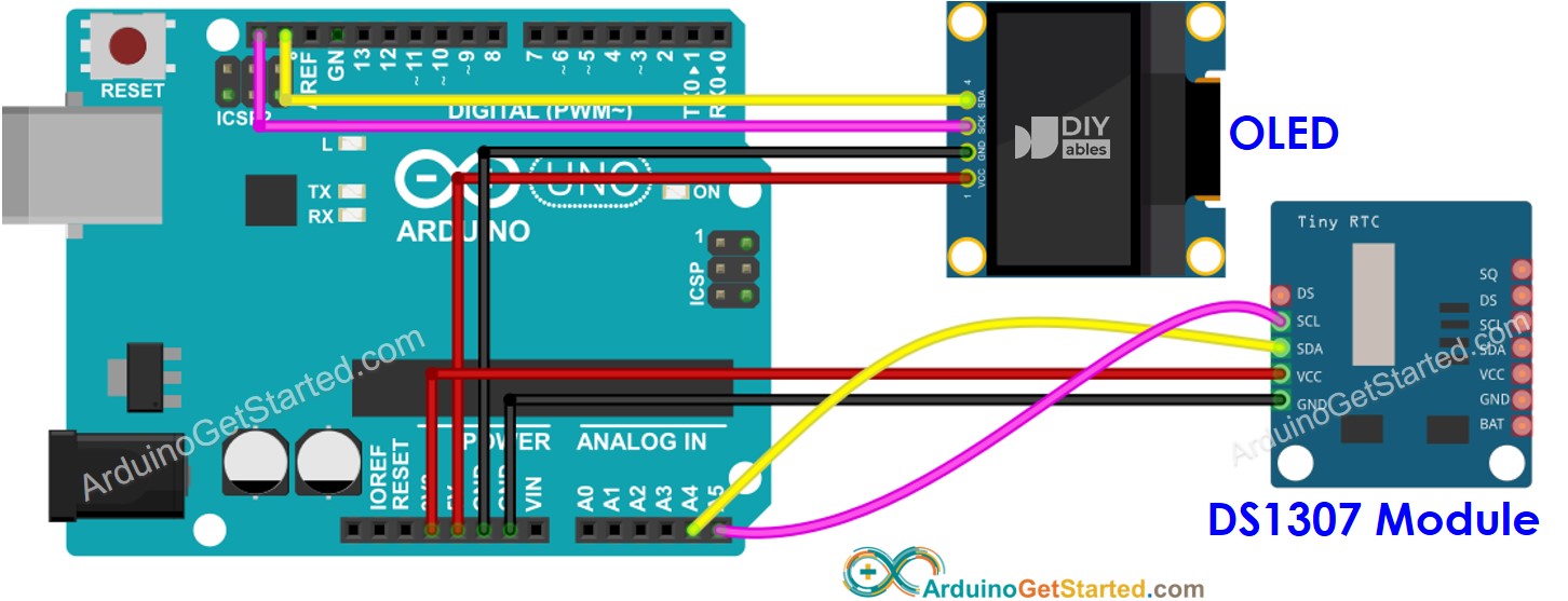Schéma de câblage Arduino DS1307 OLED