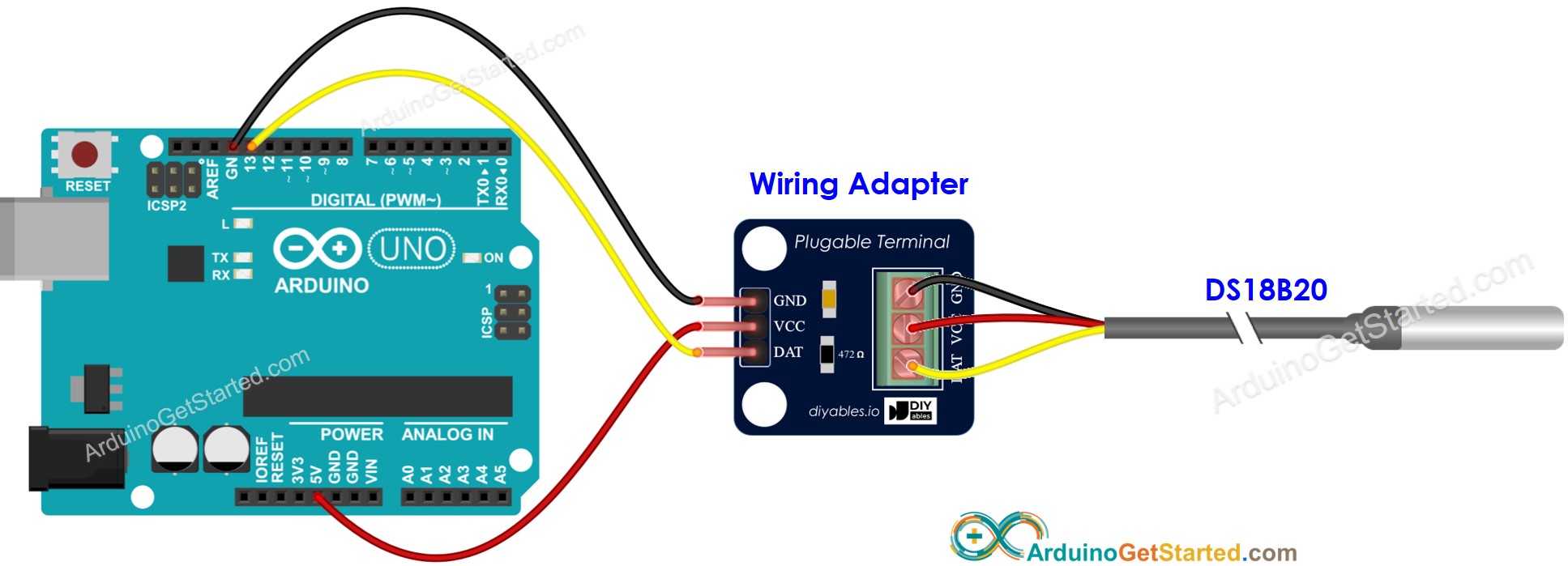 Schéma de câblage Arduino DS18B20
