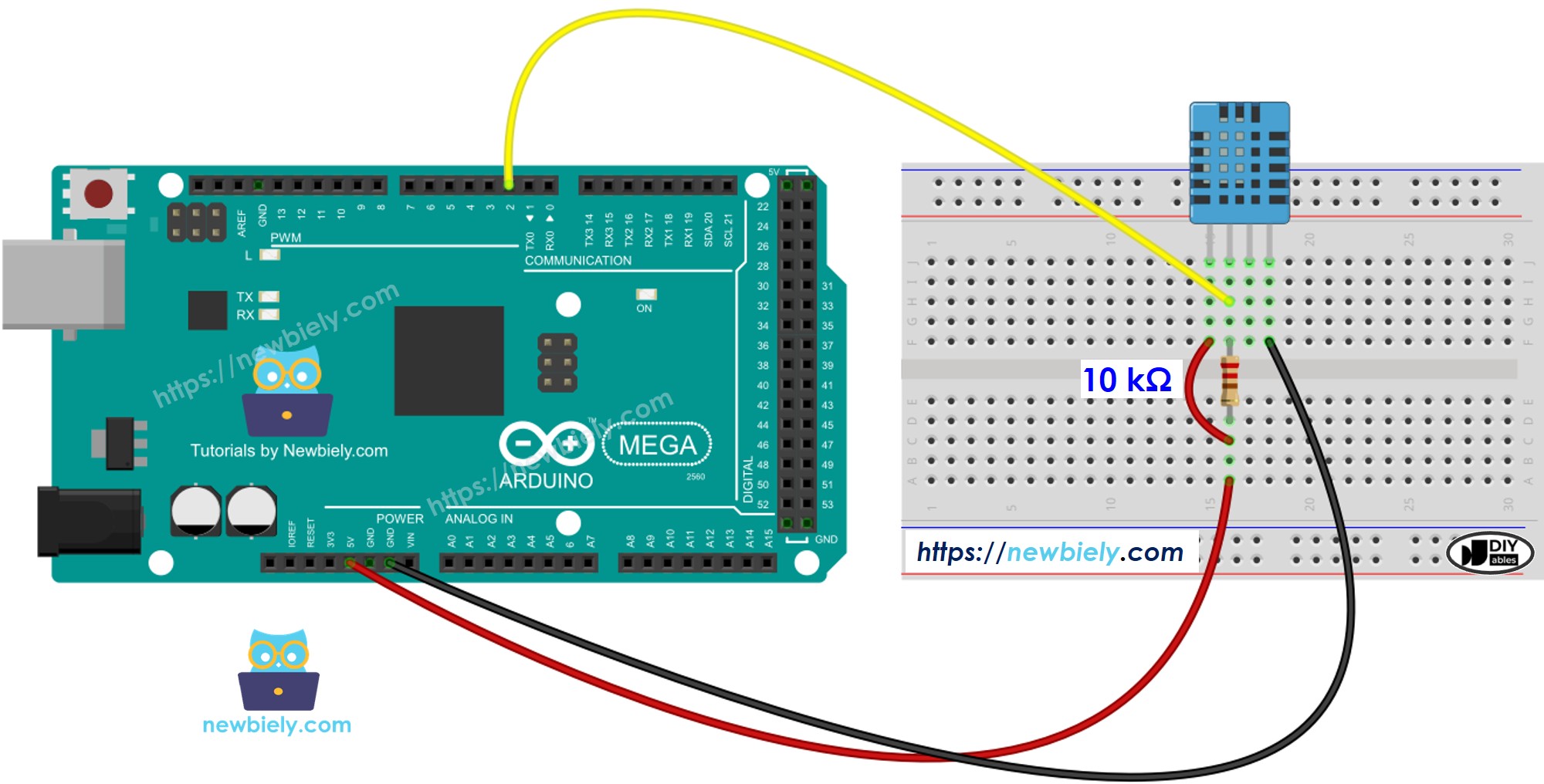 Schéma de Câblage Arduino Mega DHT11 Capteur de Température et humidité