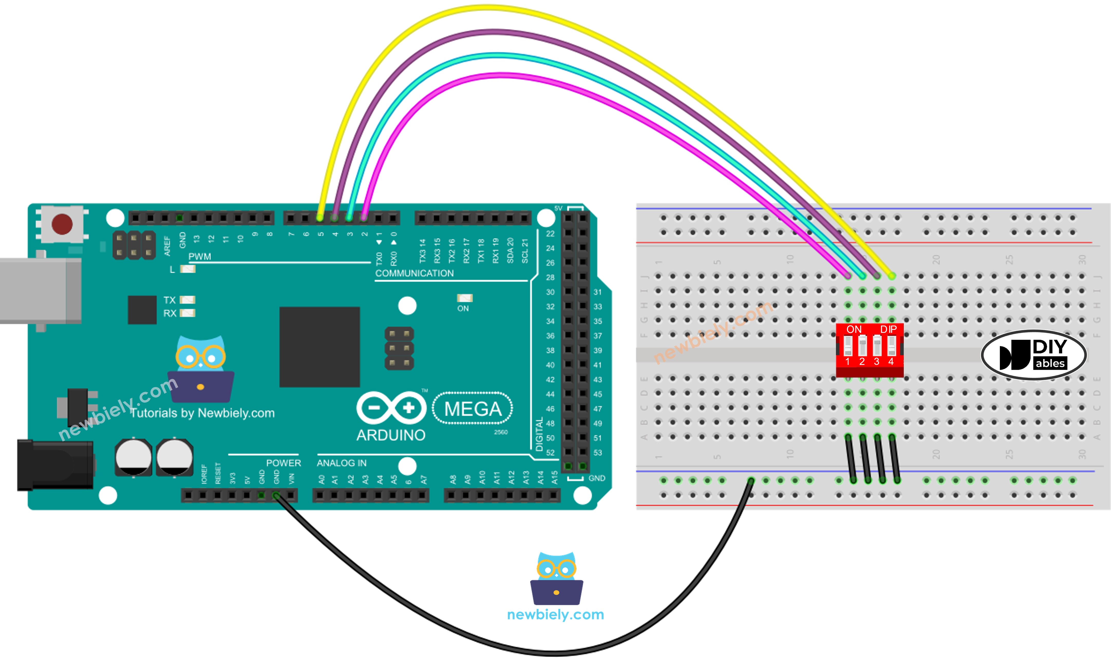 Schéma de câblage Arduino Mega DIP switch